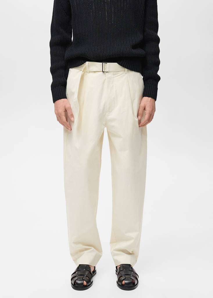 Relaxed-fit trousers with belt — Ecru
