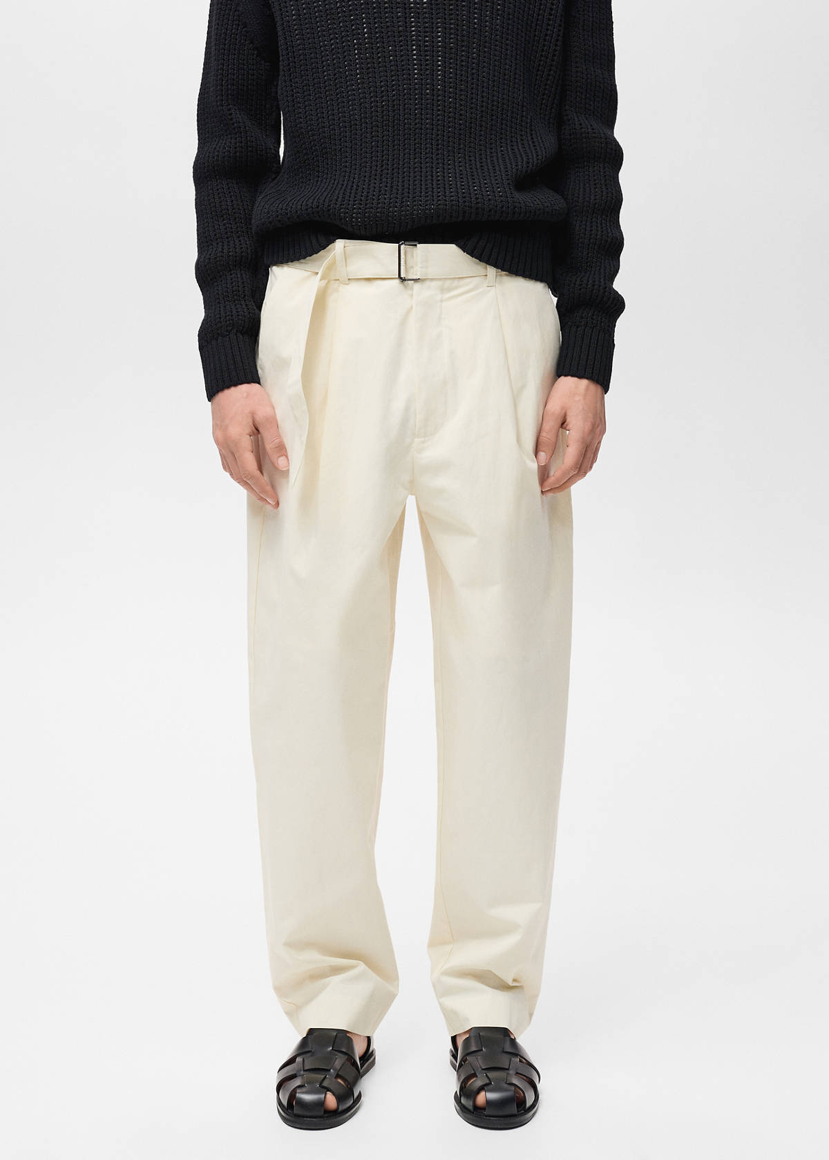 Relaxed-fit trousers with belt — Ecru