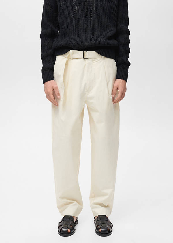 Relaxed-fit trousers with belt — Ecru