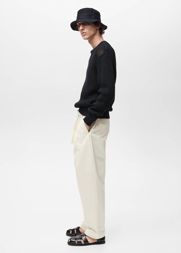 Relaxed-fit trousers with belt — Ecru