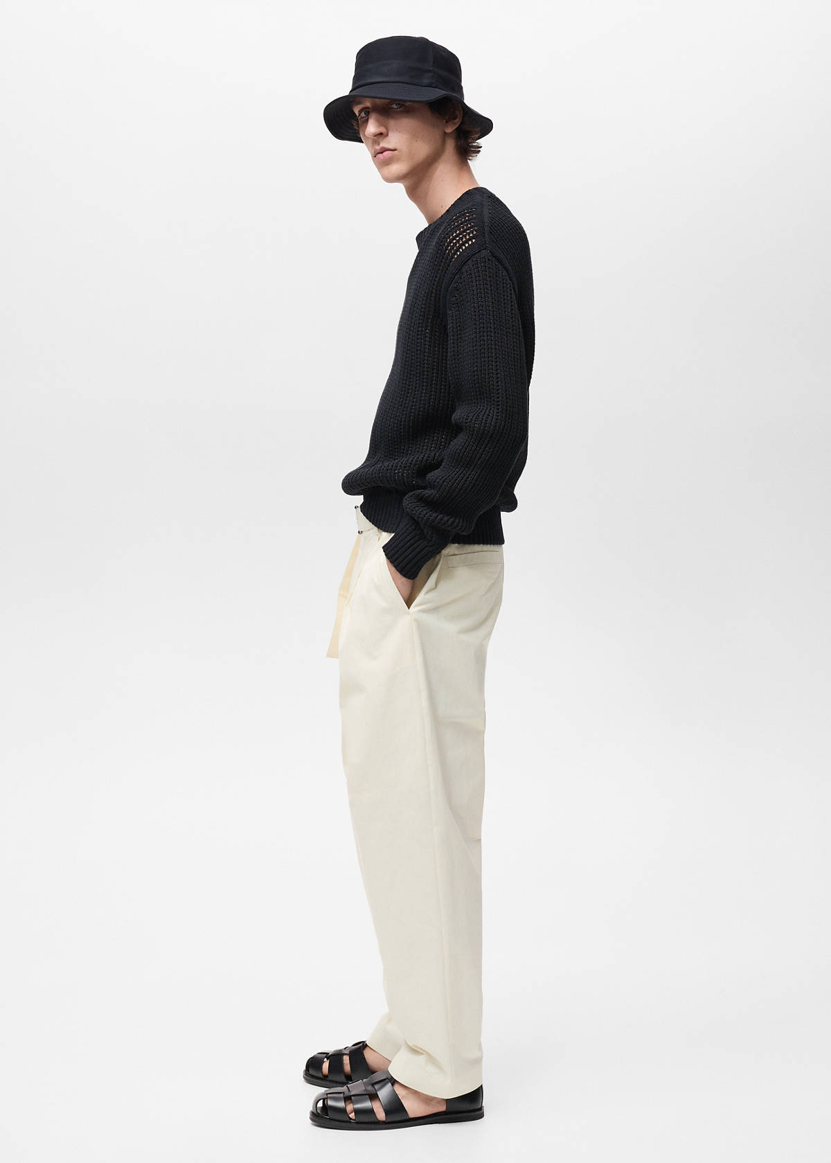 Relaxed-fit trousers with belt — Ecru