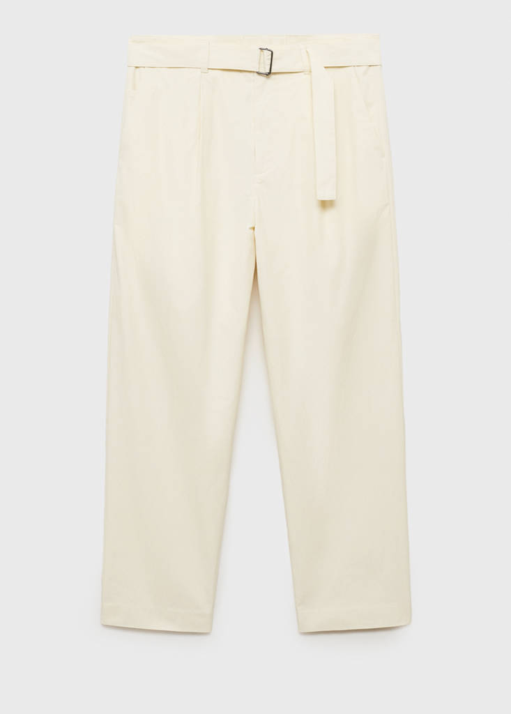 Relaxed-fit trousers with belt — Ecru