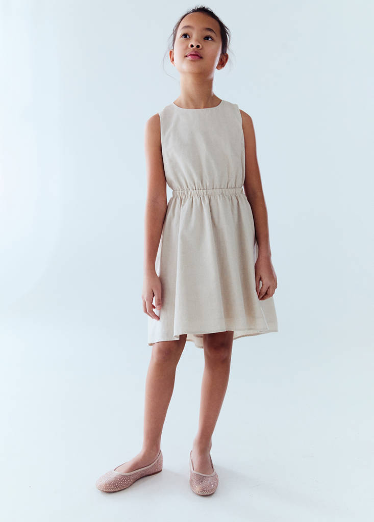Linen dress with gathered detail — Light/Pastel Grey