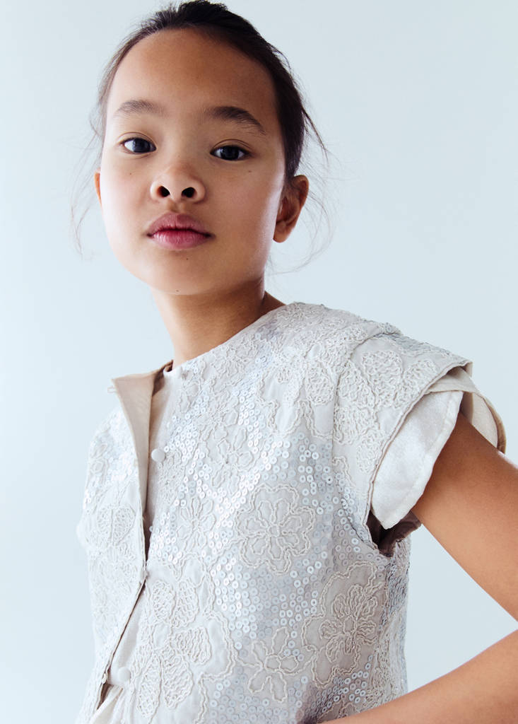 Linen dress with gathered detail — Light/Pastel Grey
