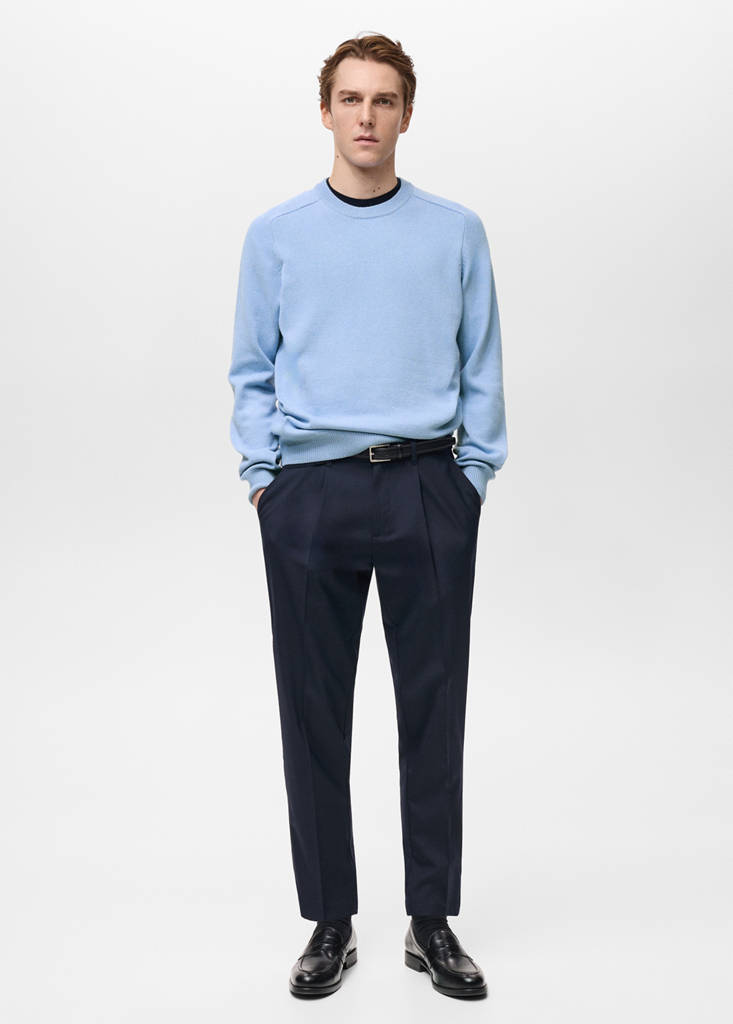MANGO MAN - Pull-over maille coton bleu ciel - L