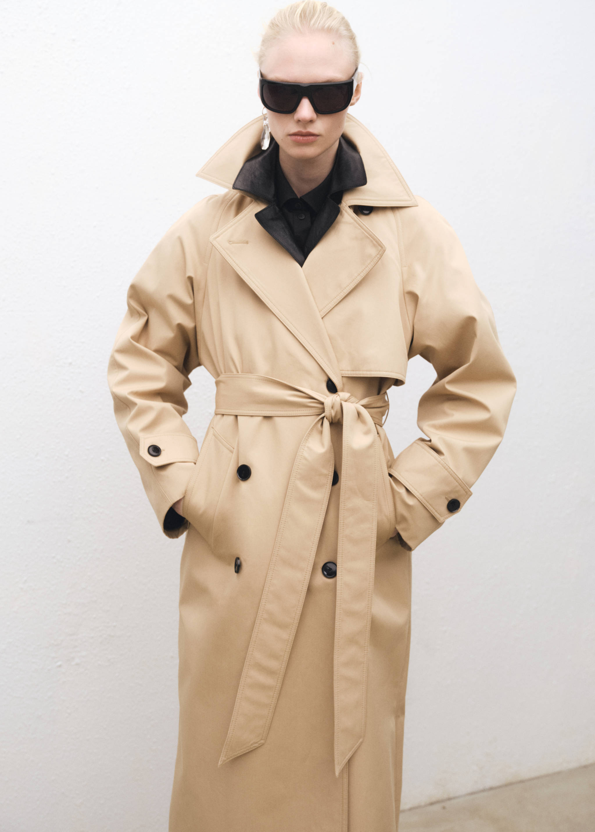 Long oversized cotton trench coat - Medium plane