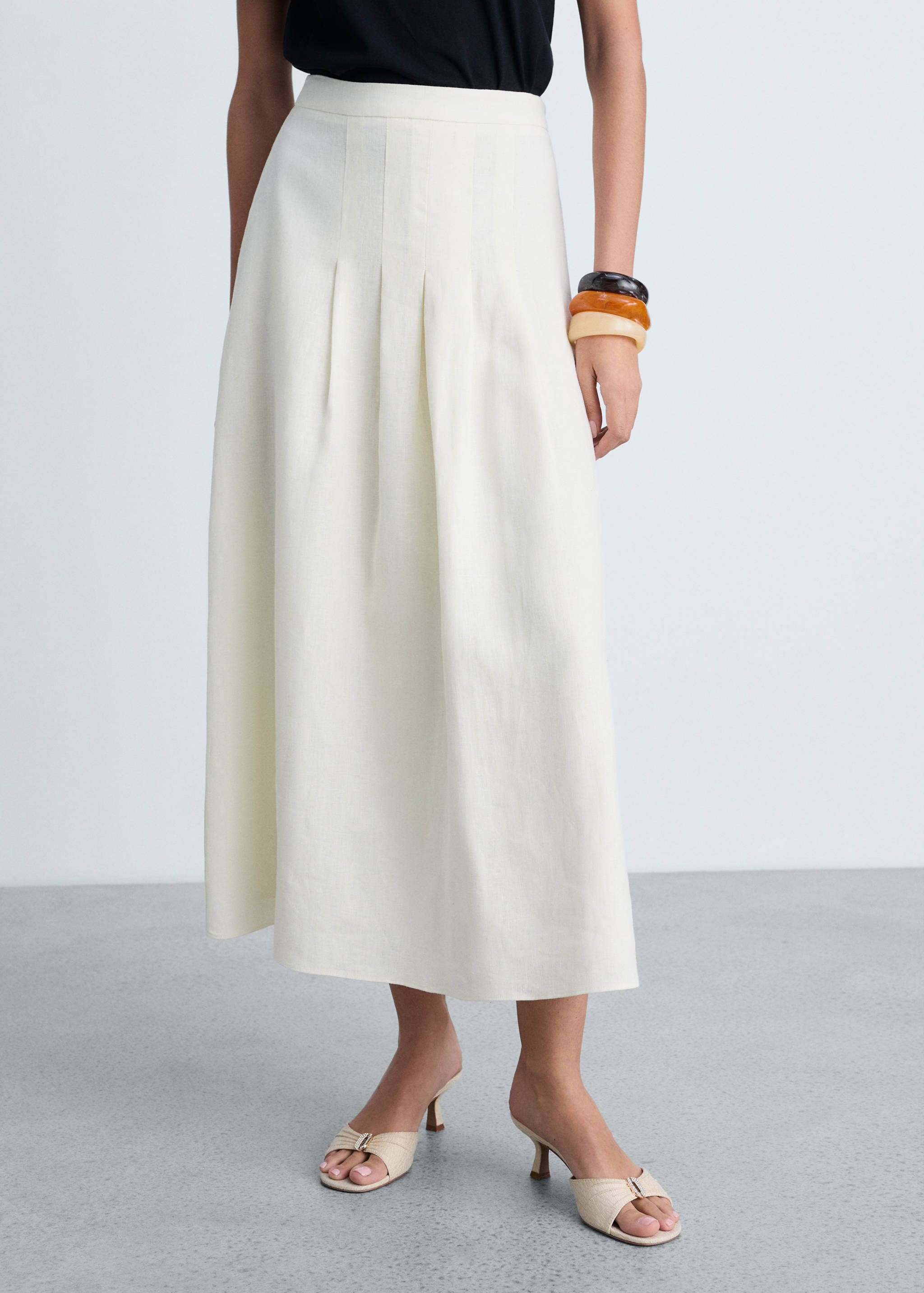 Rok linen panjang dengan lipit - Tampilan Sedang