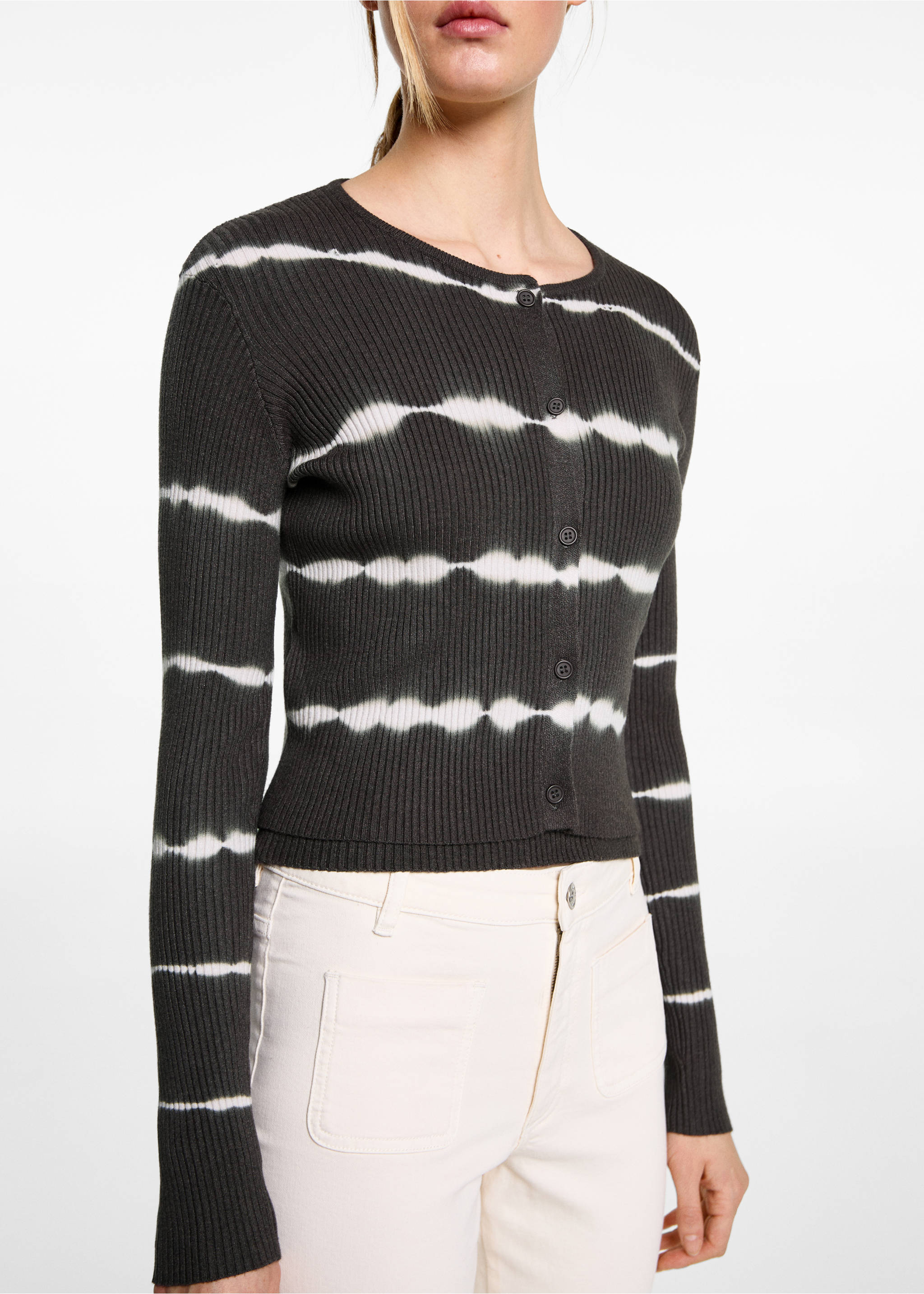 Fine-knit cardigan - Details of the article 3, Charcoal. Ref: 87054786-00.