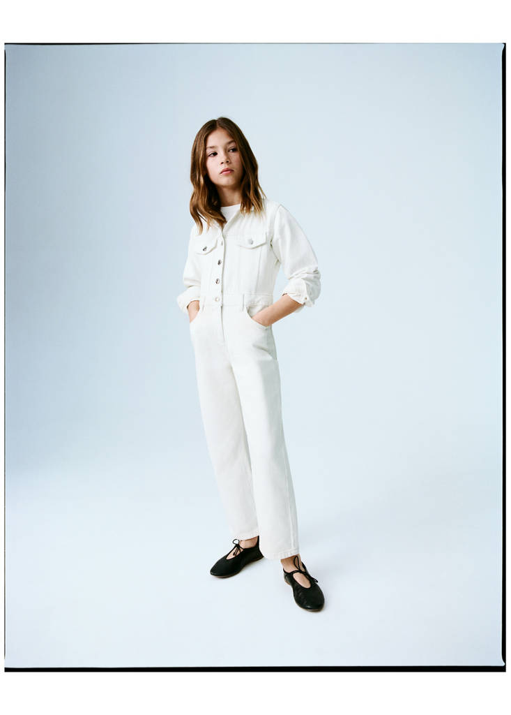 Long denim jumpsuit — Ecru