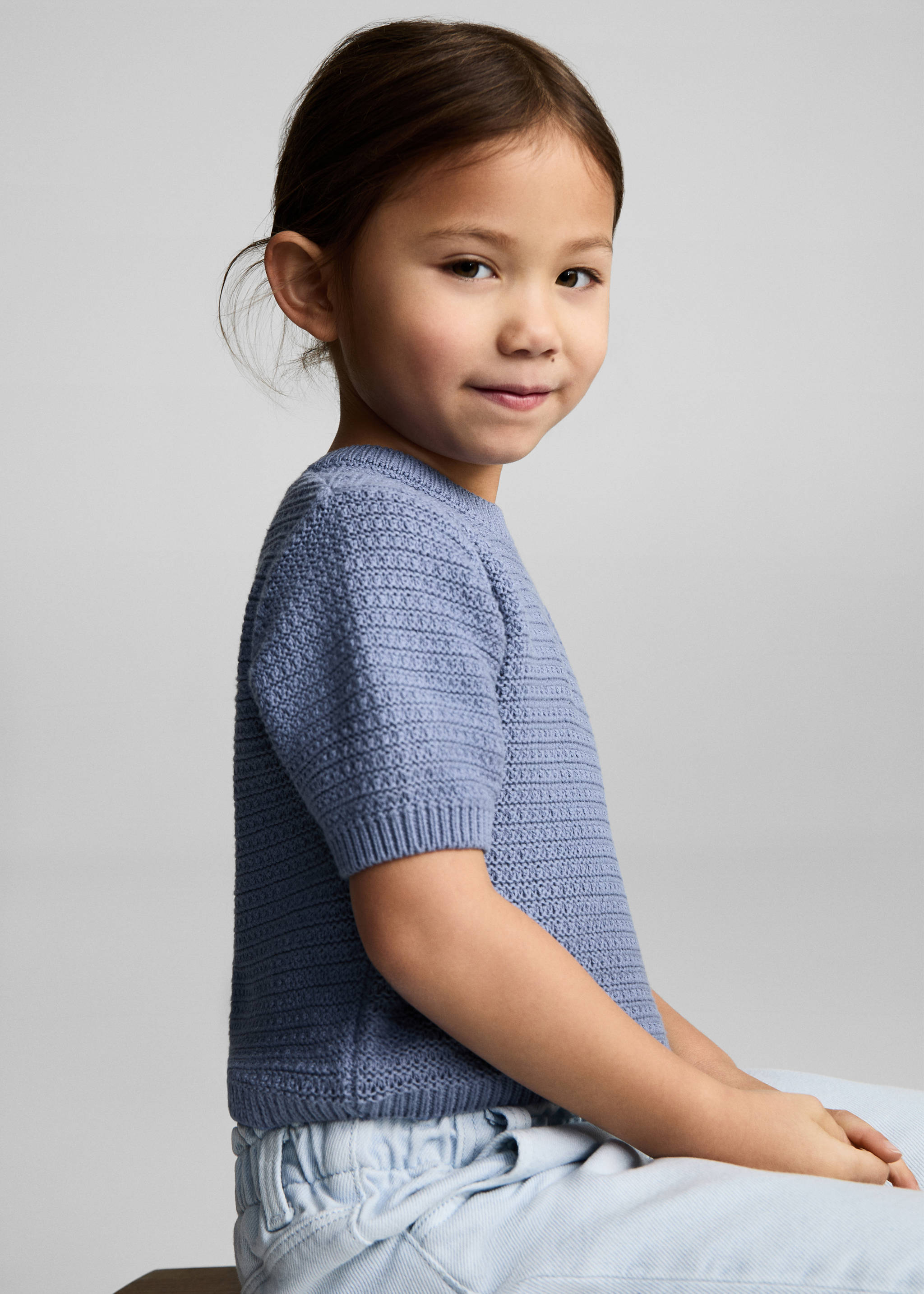 Pull en maille de coton manches courtes - Plan moyen