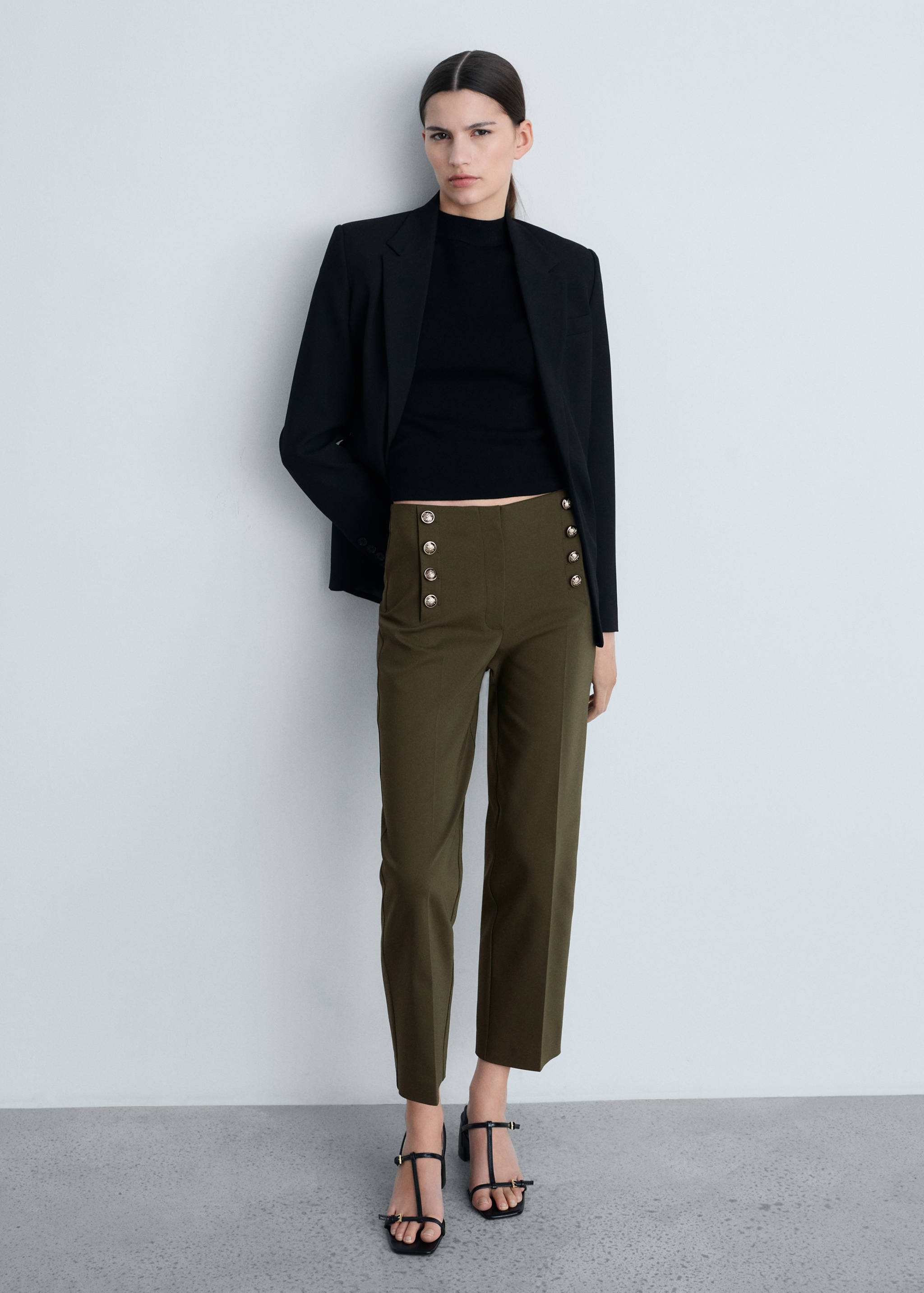 Straight pants with jewel buttons - General plane