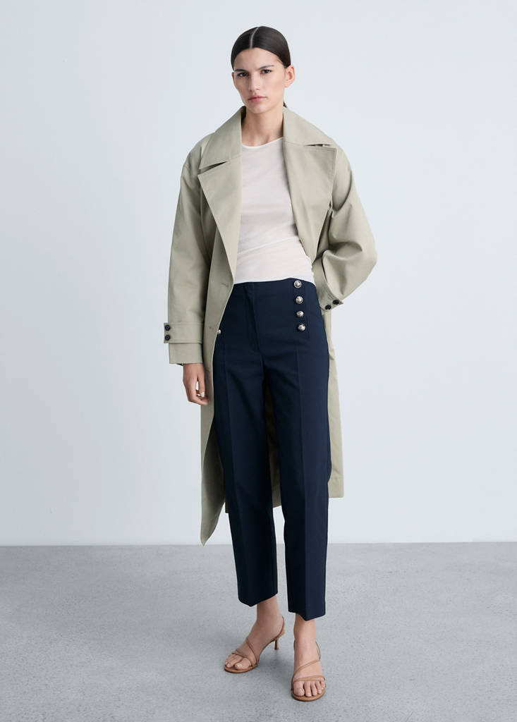 MANGO - Pantalon droit boutons bijou bleu marine foncé - 32