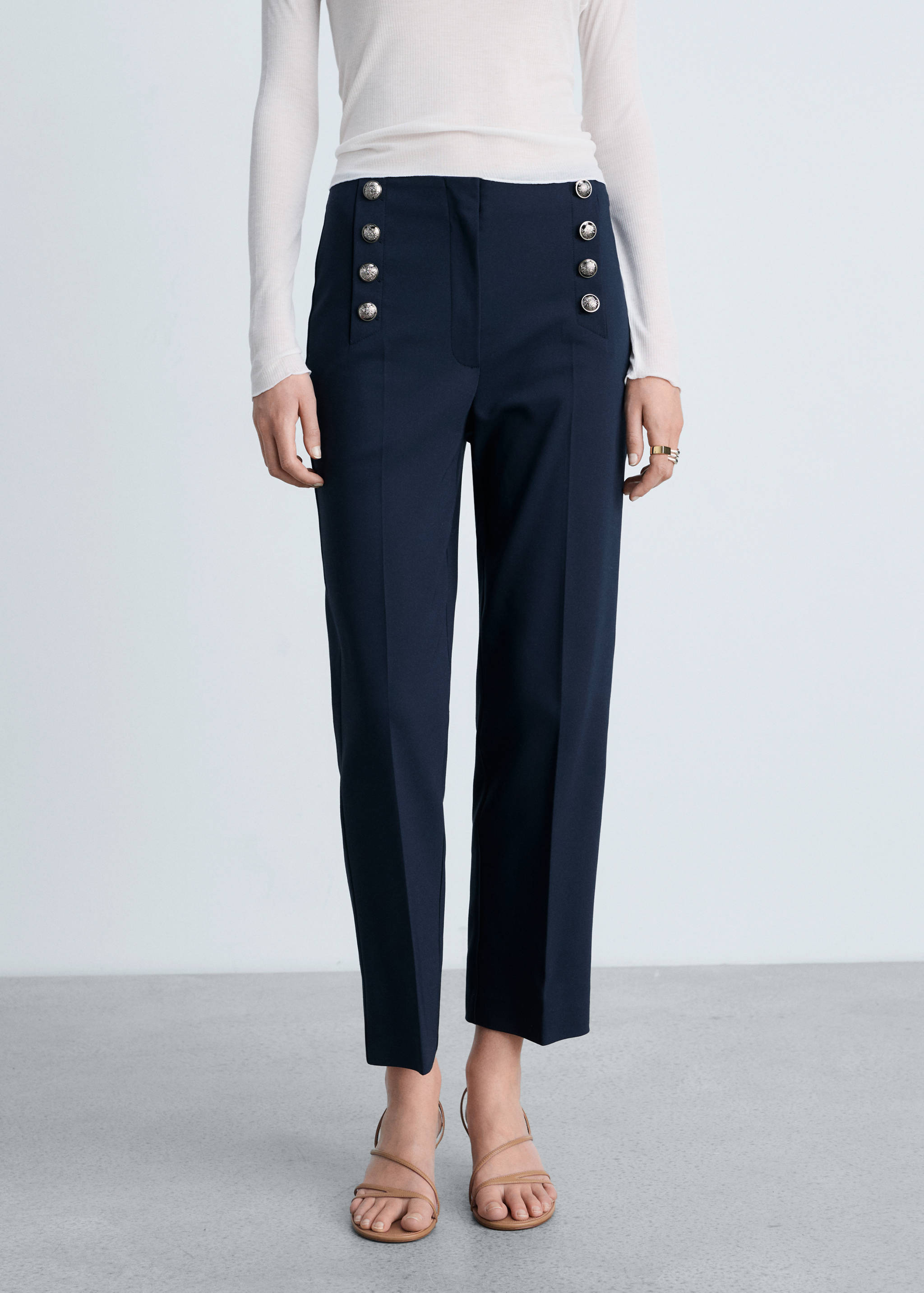 Straight pants with jewel buttons - Medium plane