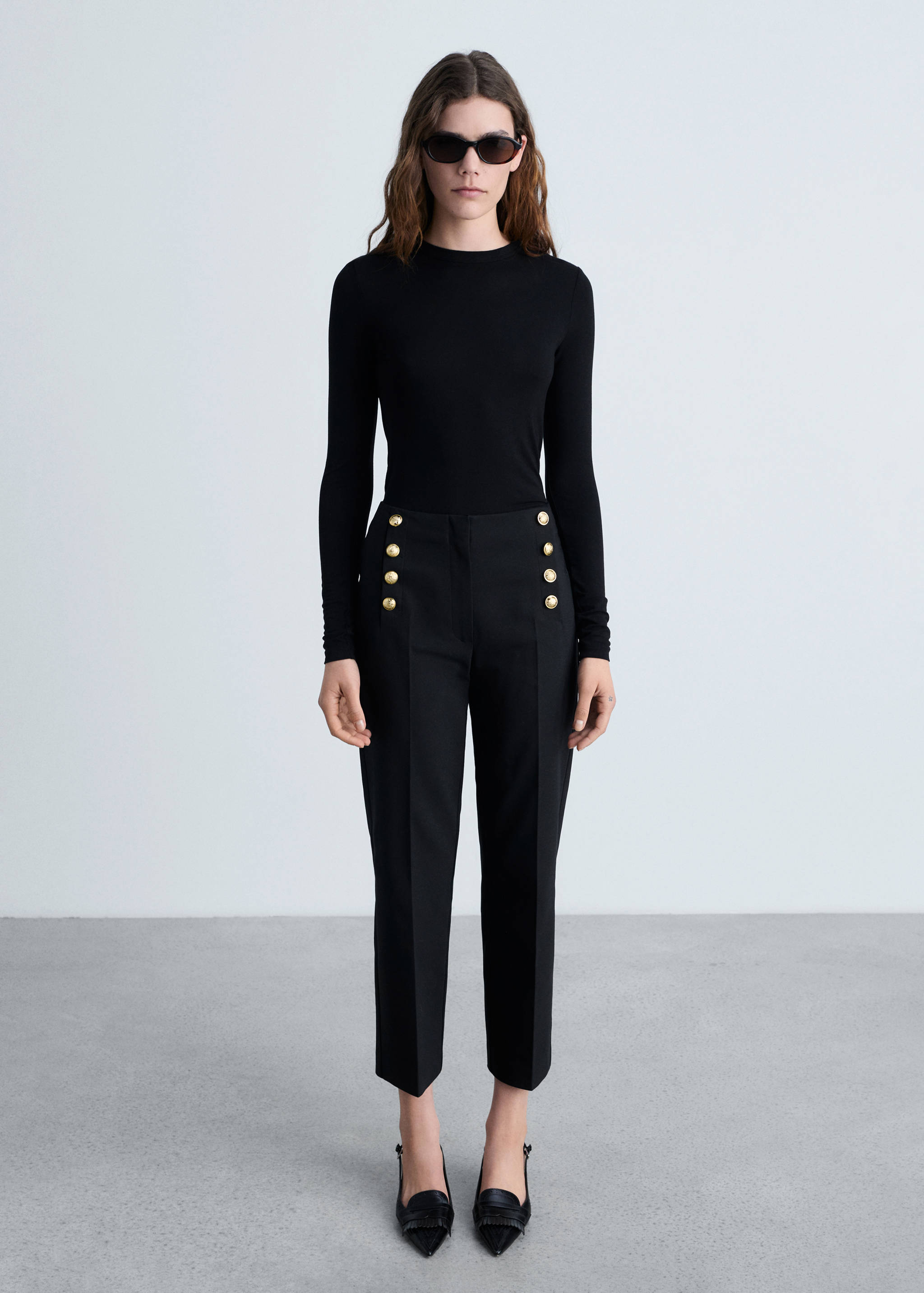 Straight pants with jewel buttons - General plane