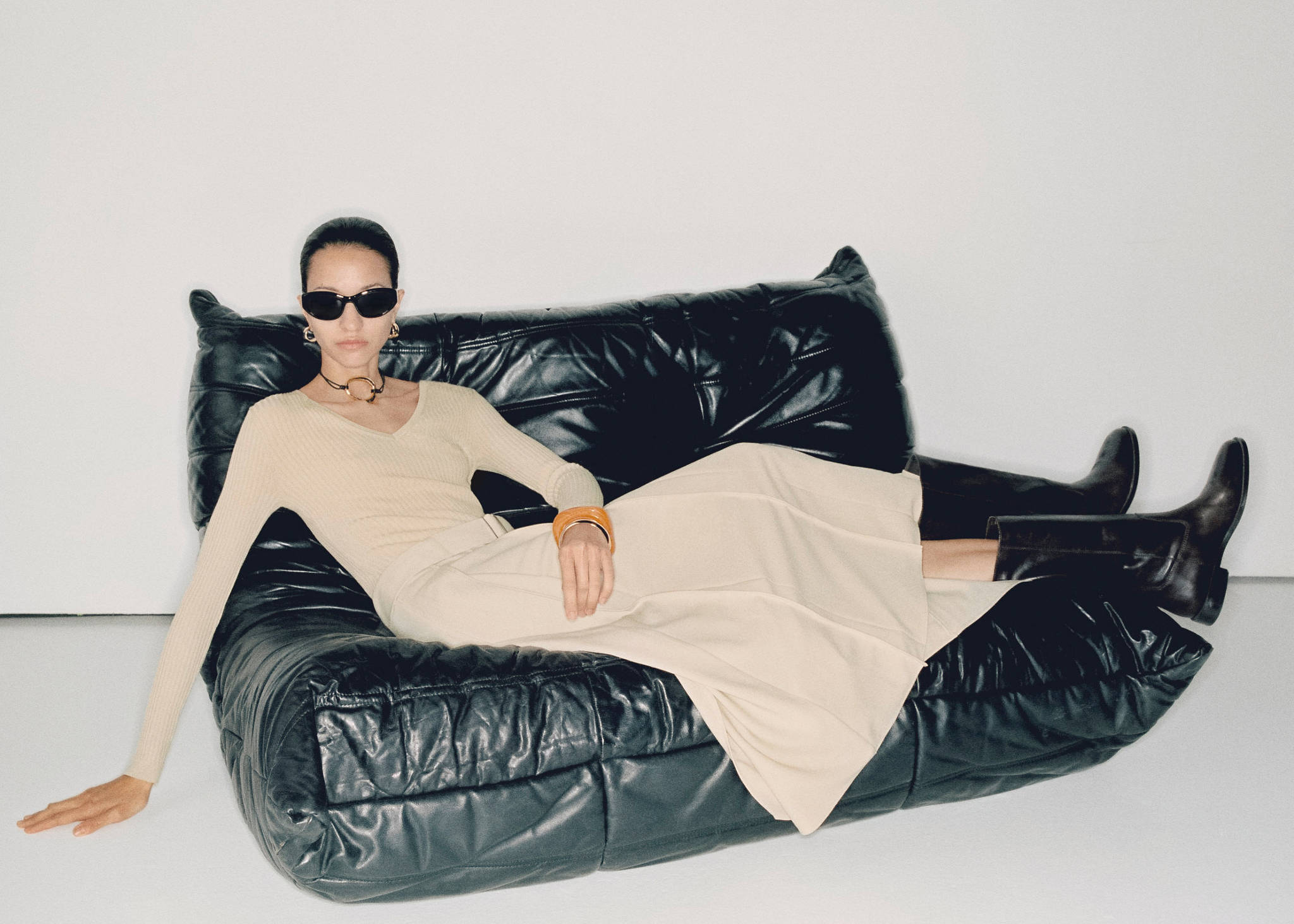Combined woven dress with belt - Panoramic plane