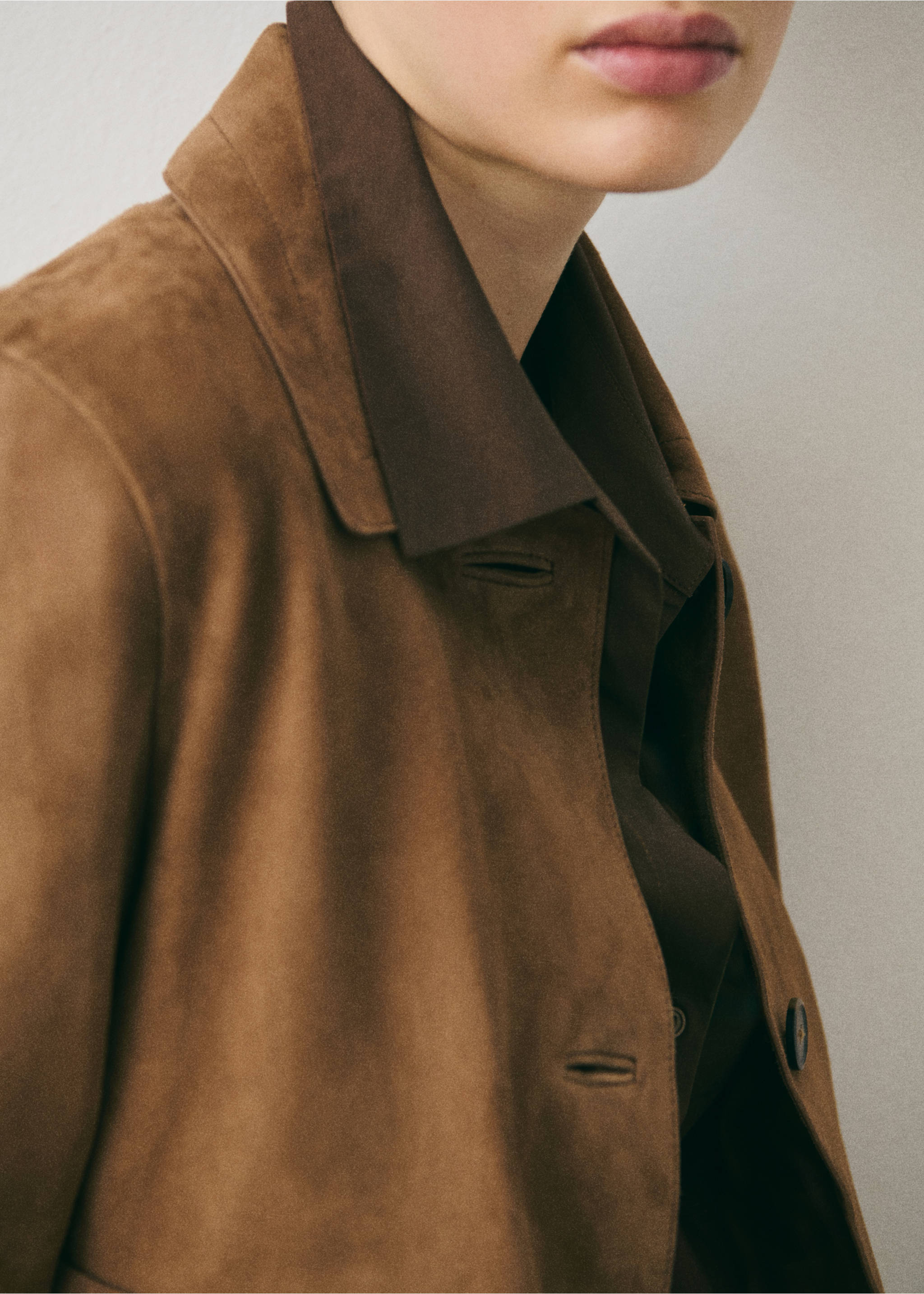 Suede leather jacket - Details of the article 1, Medium Brown. Ref: 87054804-00.