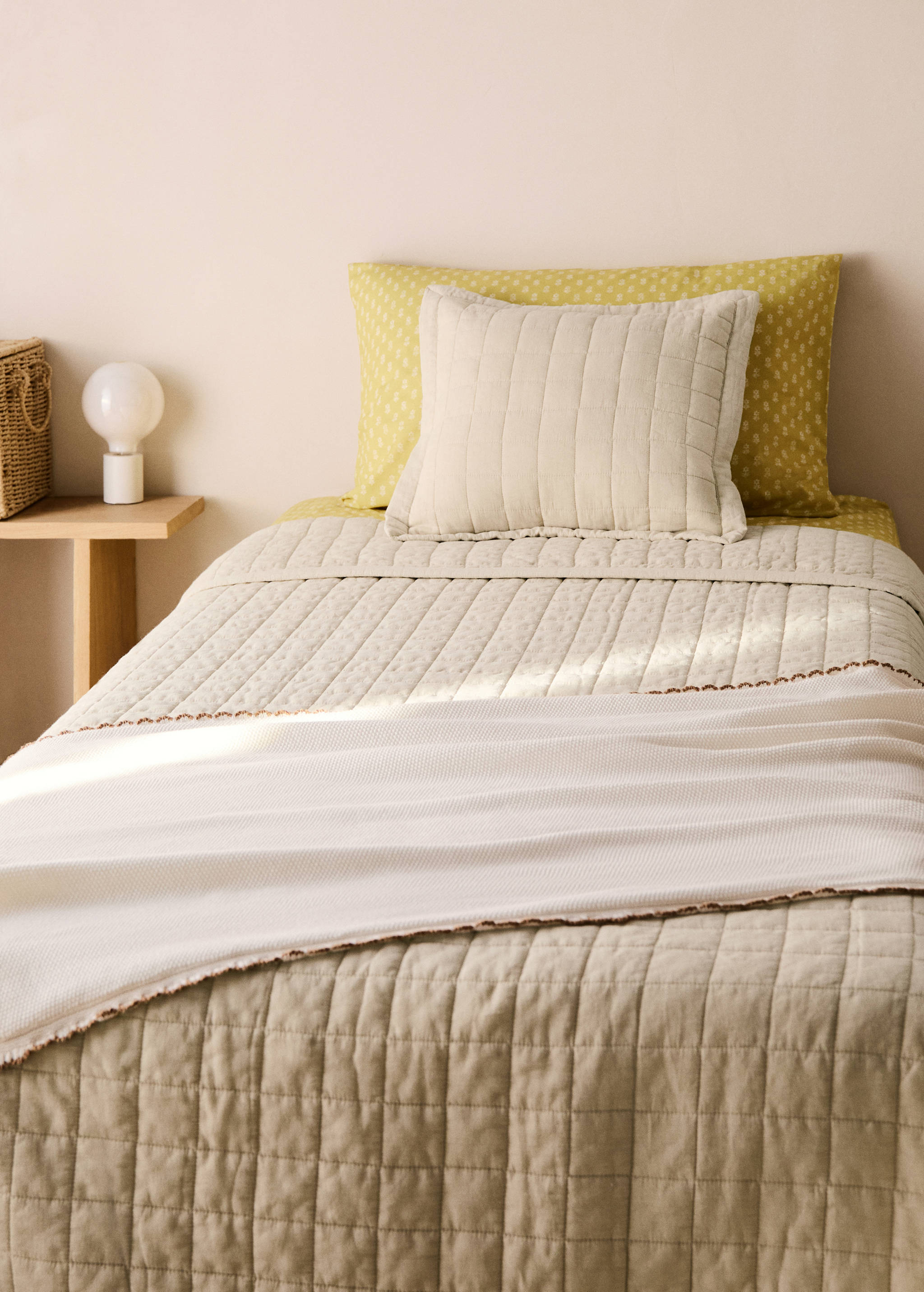 Washed cotton check bedspread for 90/105 cm bed - General plane