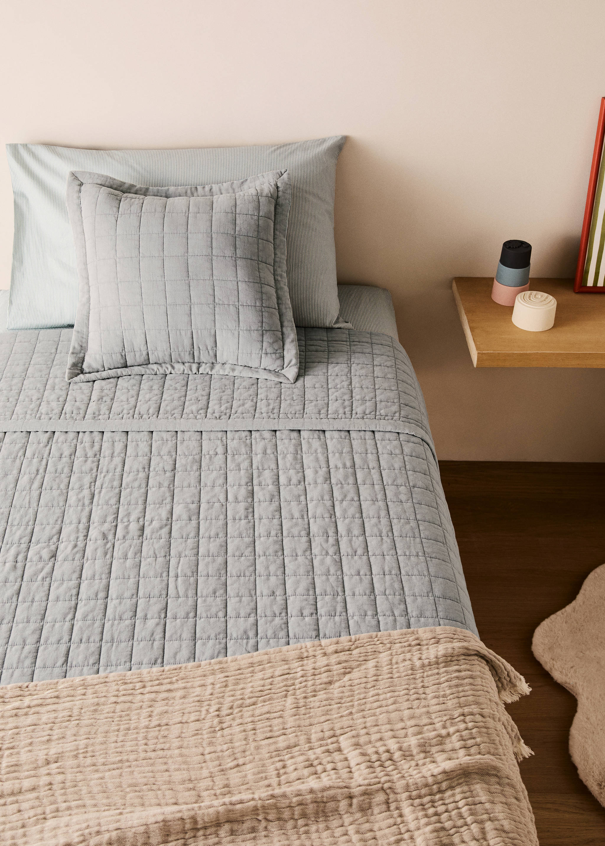 Washed cotton check bedspread for 90/105 cm bed - General plane