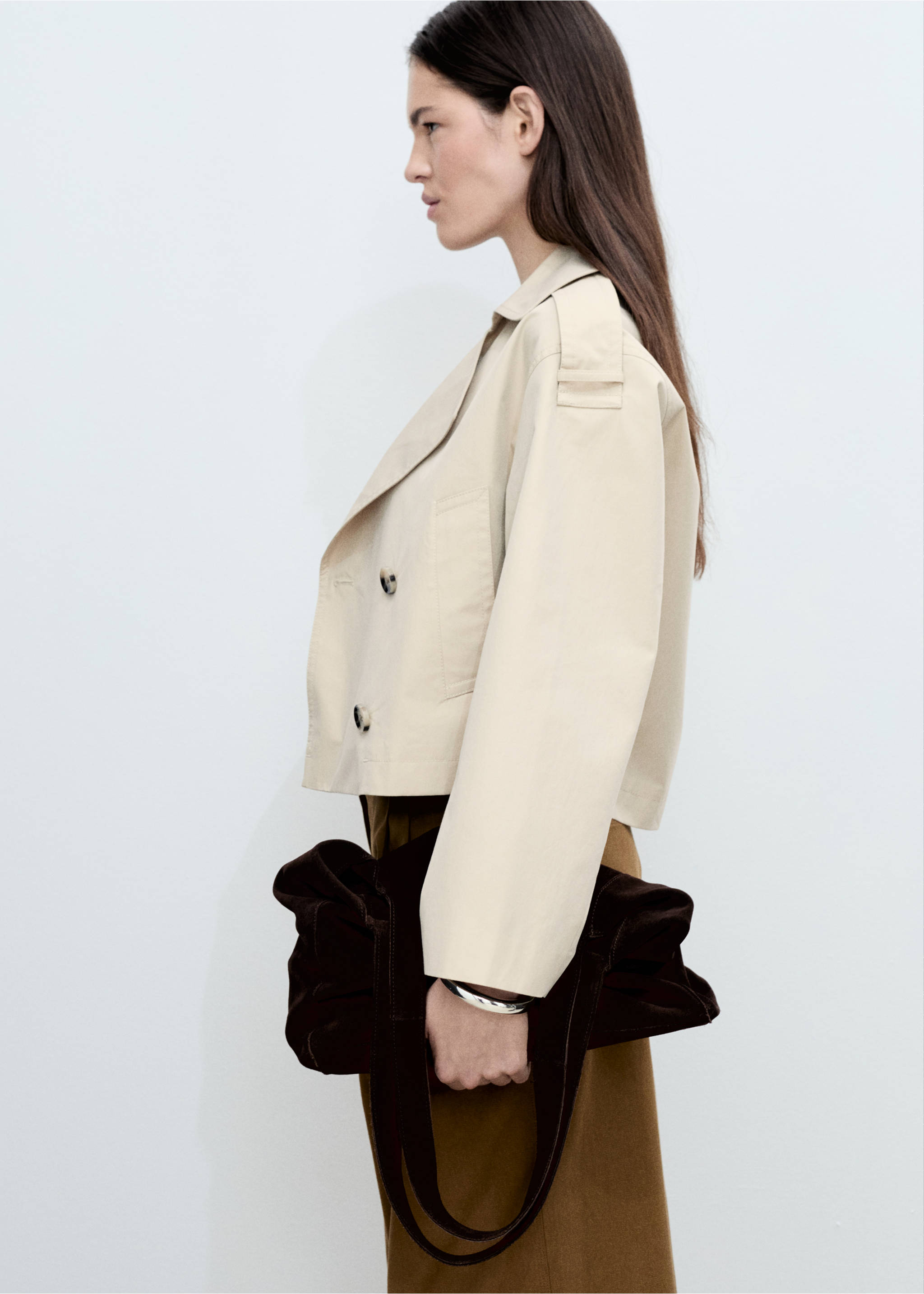 Trench crop double boutonnage - Détail de l'article 3, Gris clair/pastel. Ref: 87055735-00.