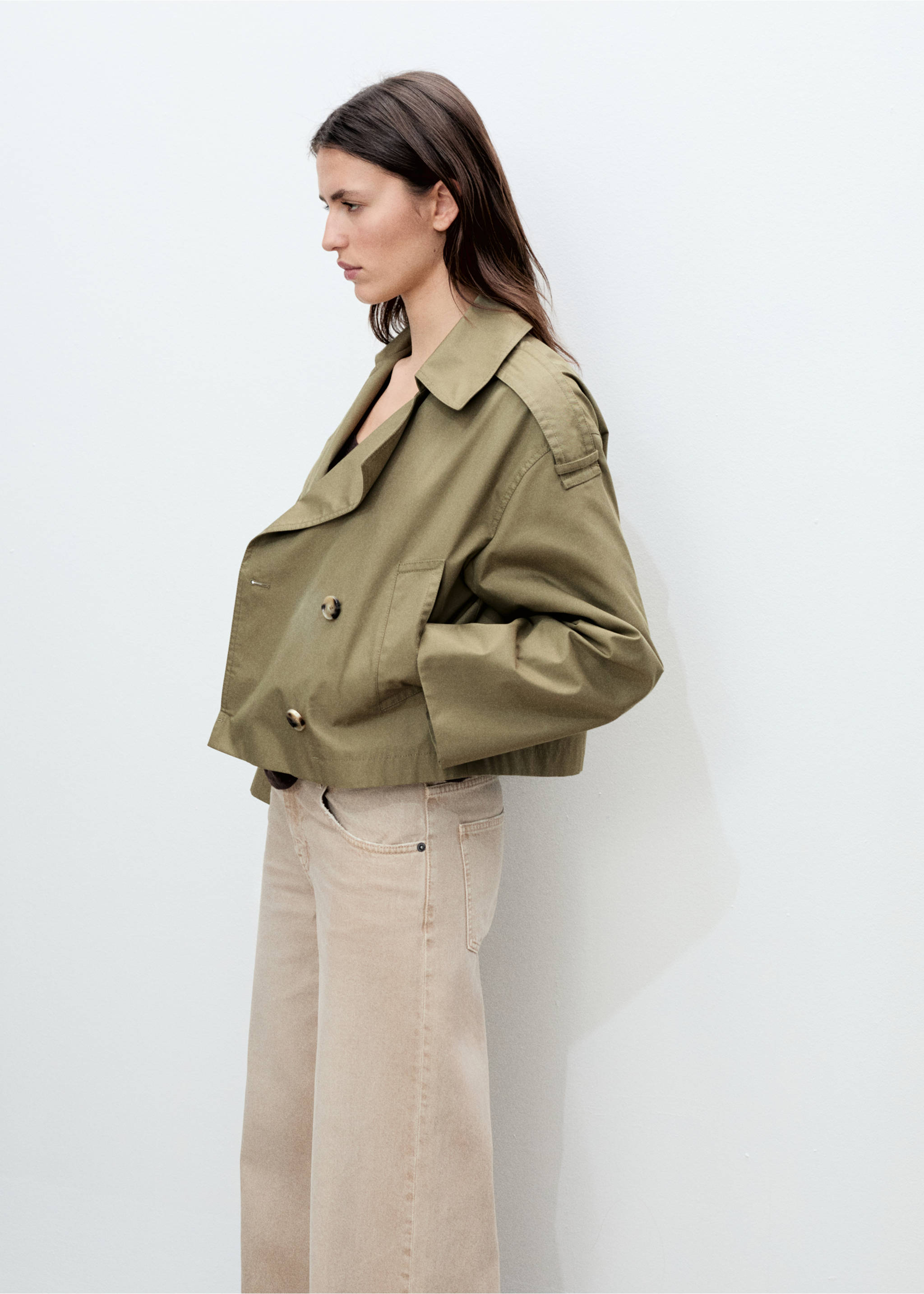 Trench crop double boutonnage - Détail de l'article 3, Kaki. Ref: 87055735-00.