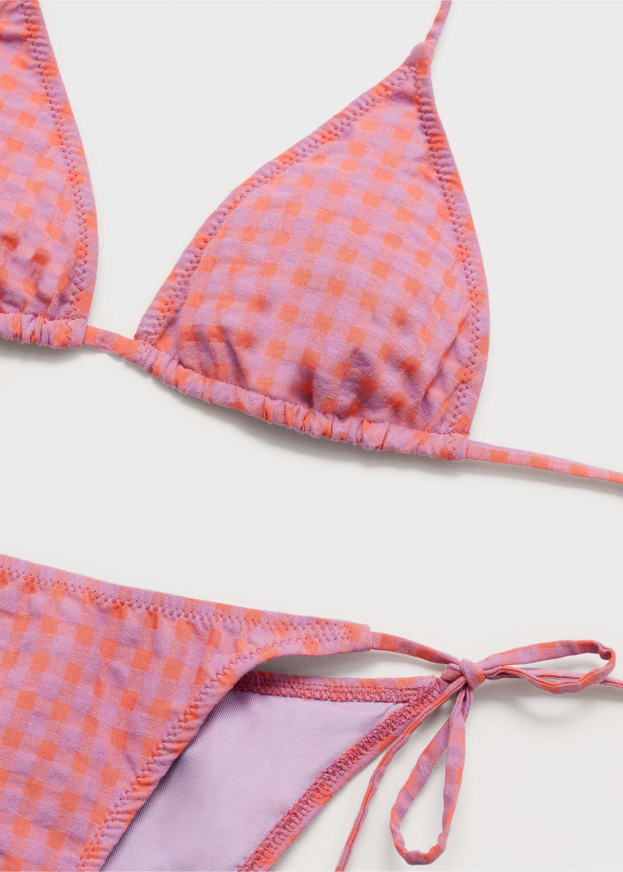 Gingham-print bikini - Details of the article 0, Coral Red. Ref: 87055744-00.