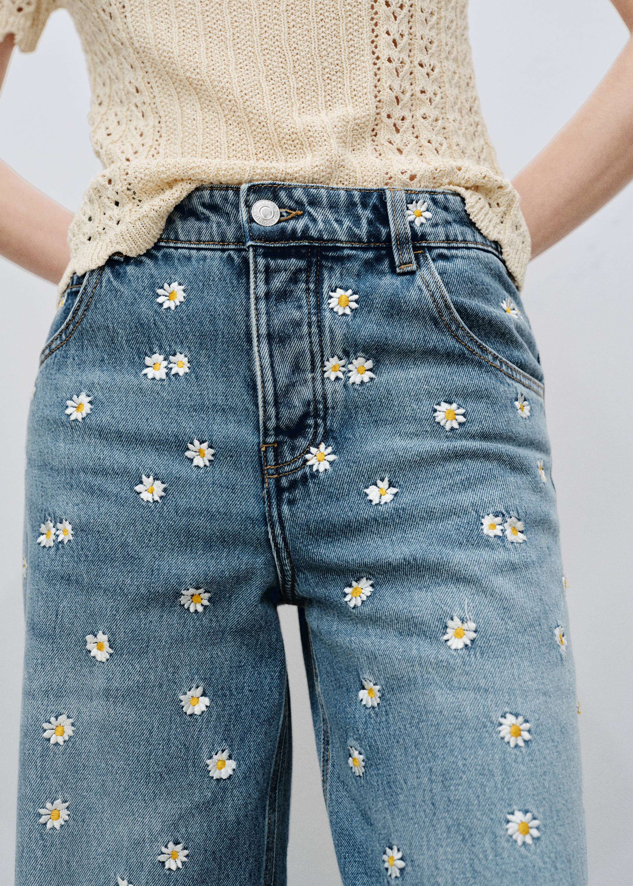 Jeans wideleg bordado flores - Detalle del artículo 3