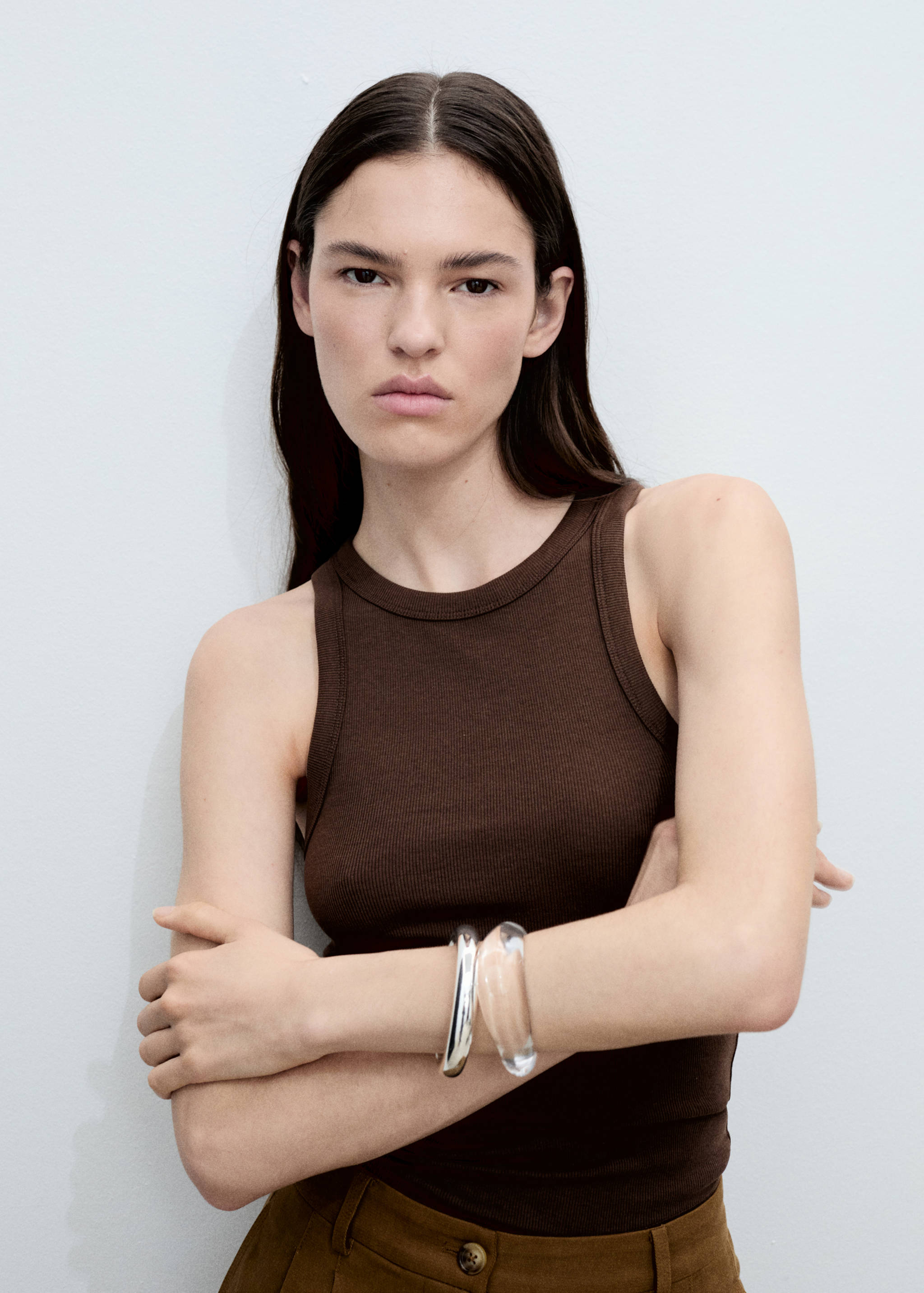 Ribbed cotton-blend top - Medium plane