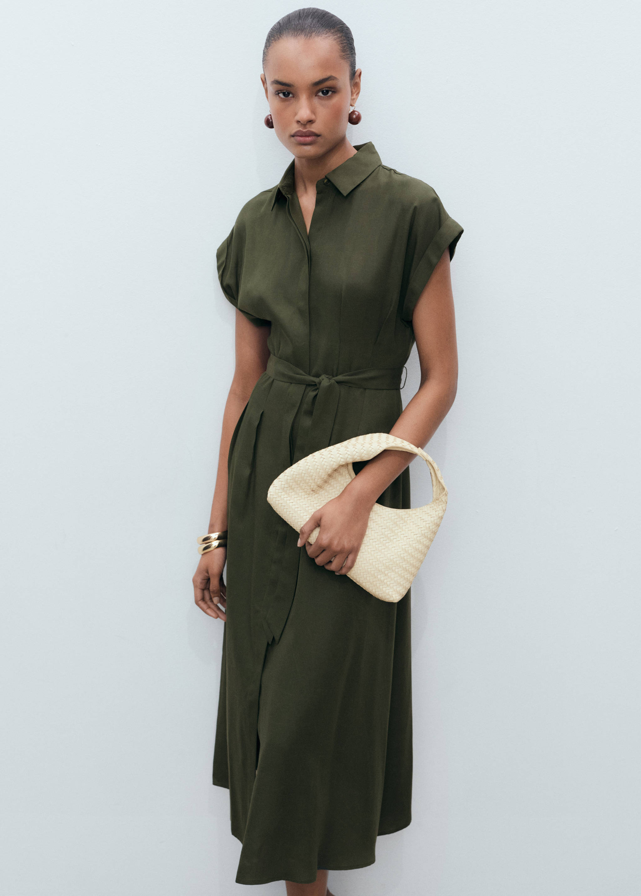 Linen and lyocell-blend shirt dress with belt - Medium plane