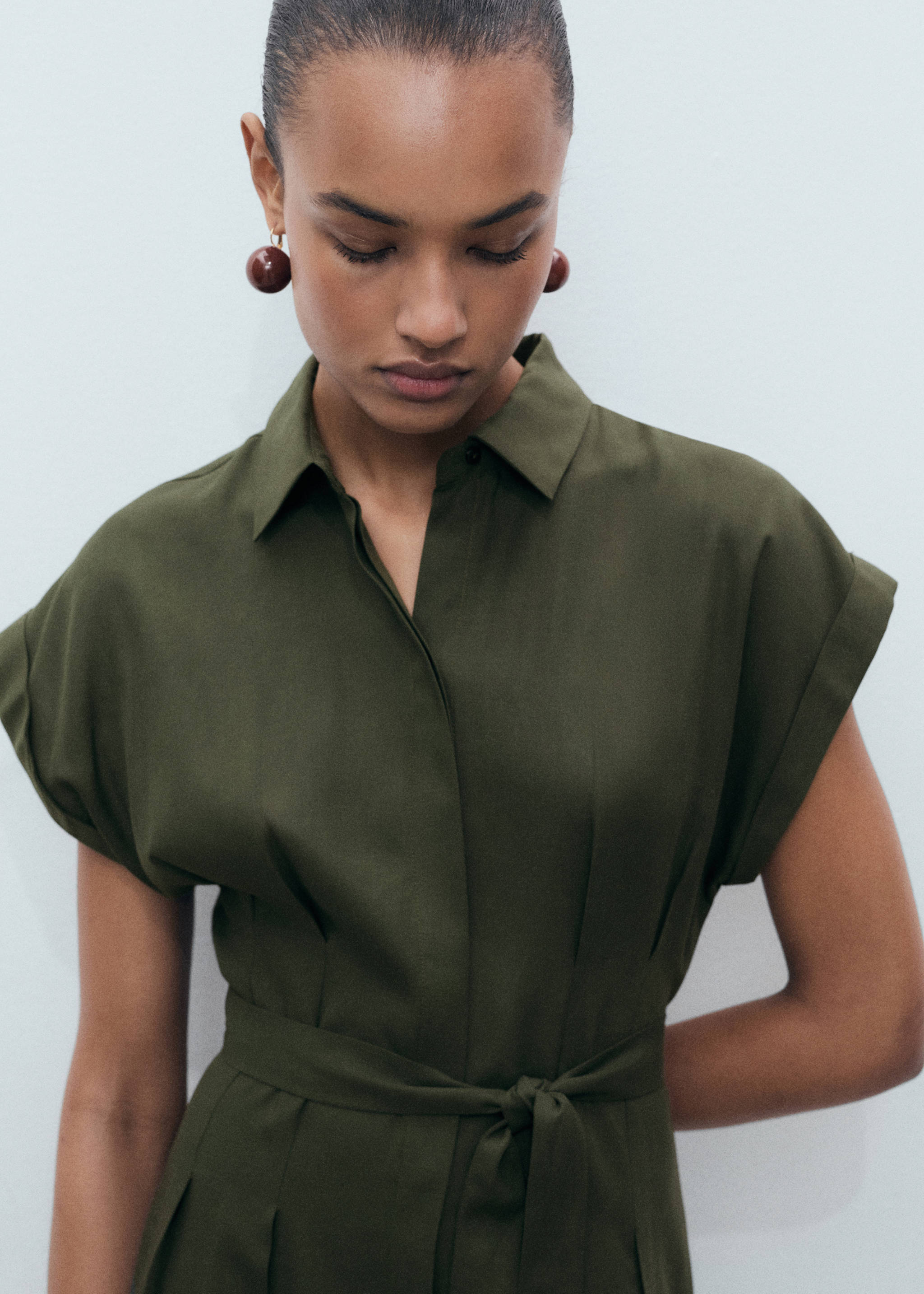 Linen and lyocell-blend shirt dress with belt - Details of the article 1