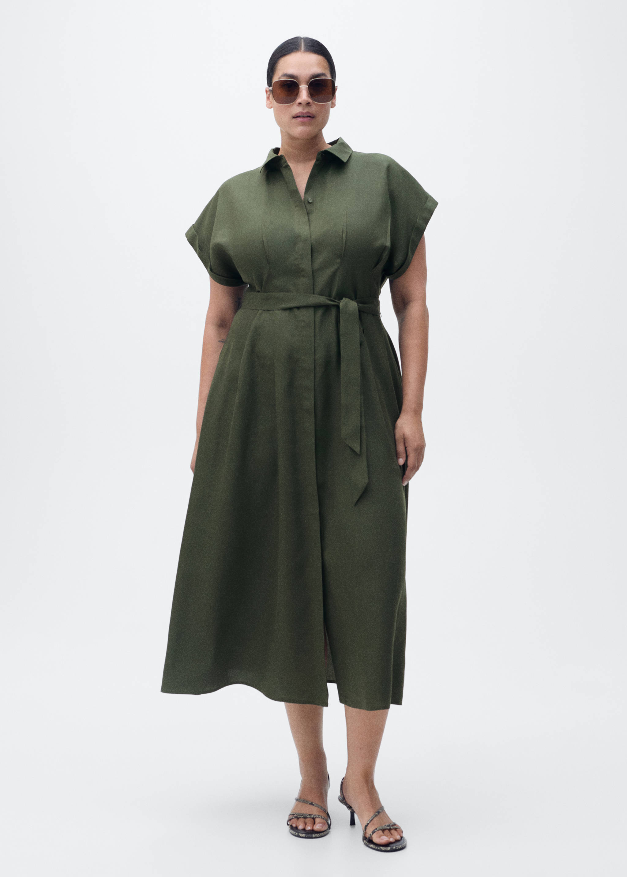 Linen and lyocell-blend shirt dress with belt - Details of the article 3