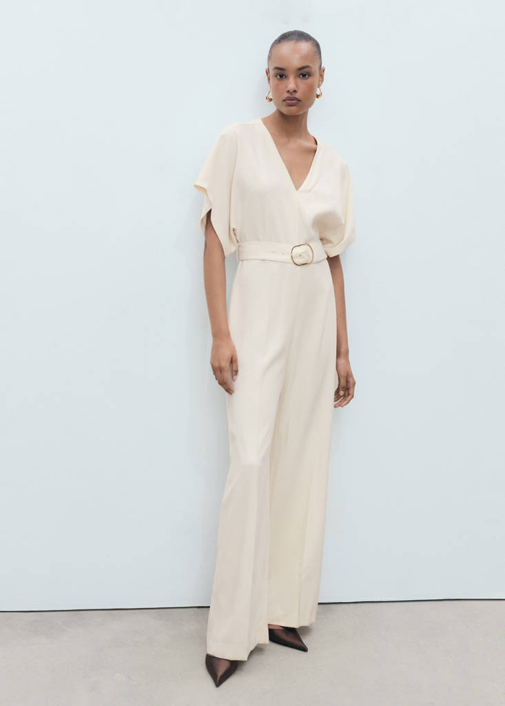 MANGO - Combinaison ceinture boucle écru - S