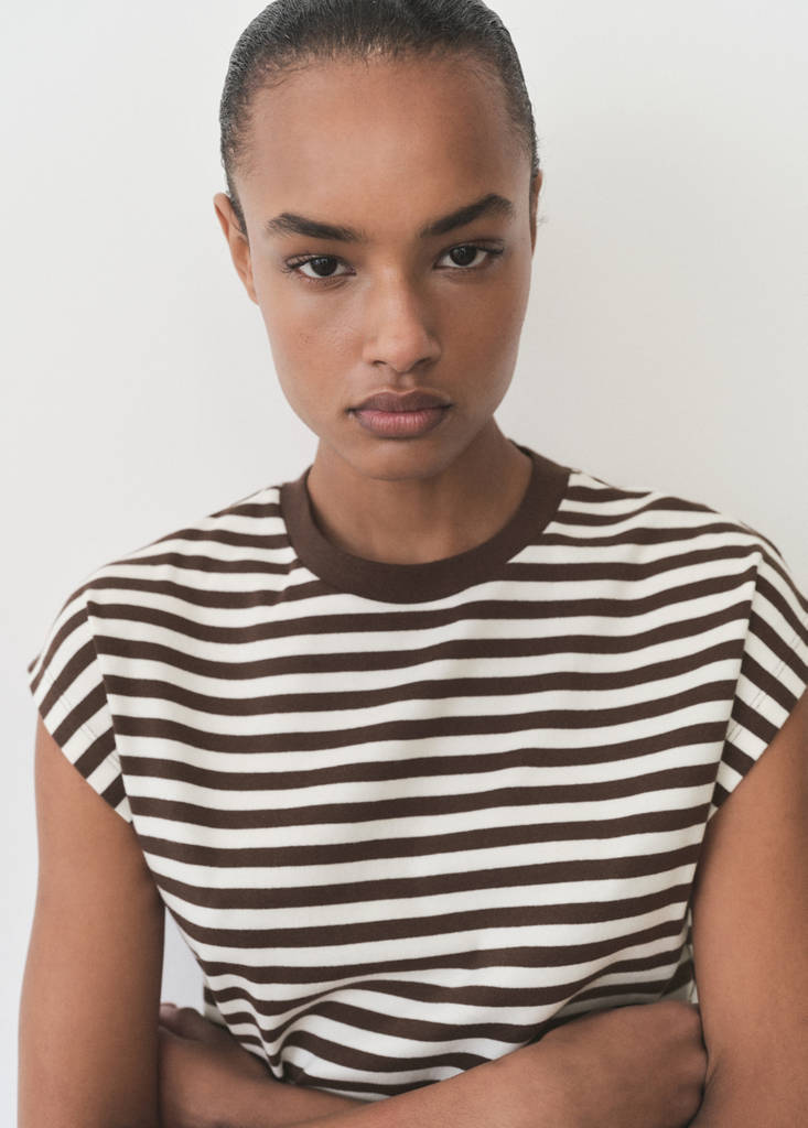 Striped short-sleeved t-shirt — Brown