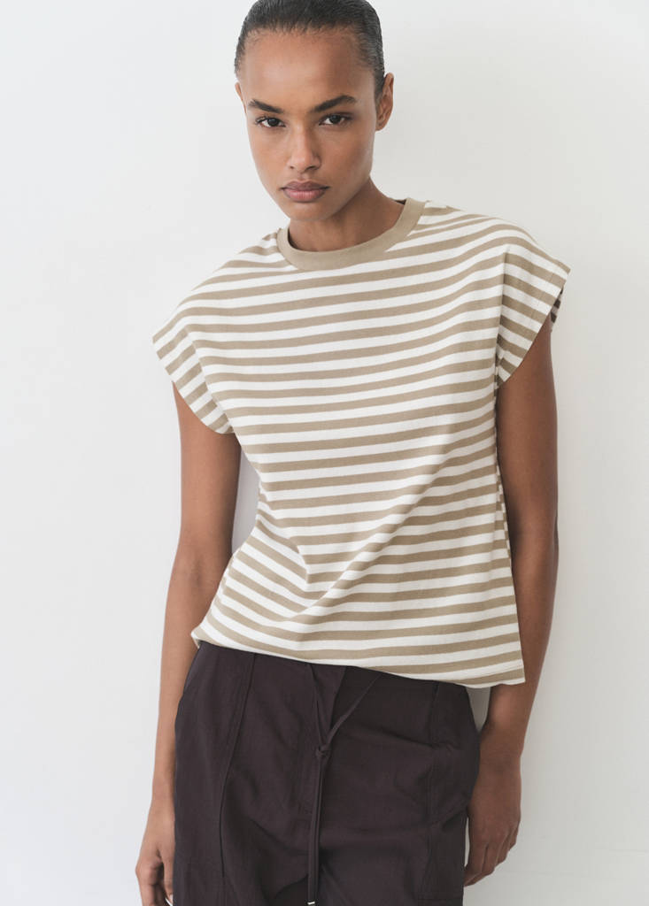 Striped short-sleeved t-shirt — Khaki