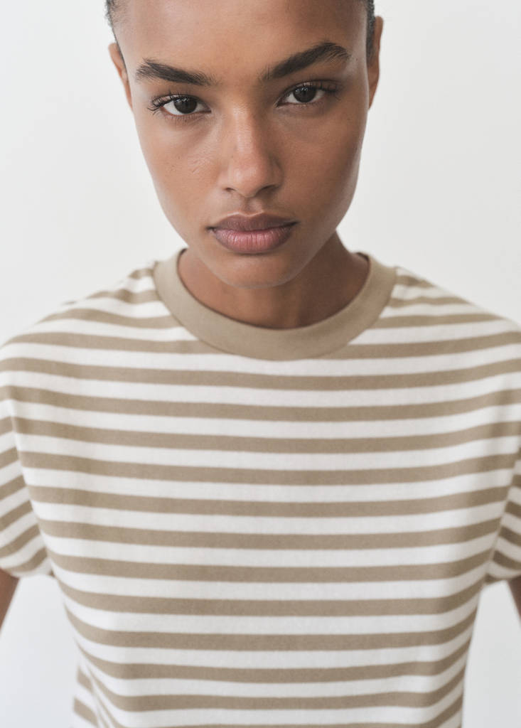 Striped short-sleeved t-shirt — Khaki
