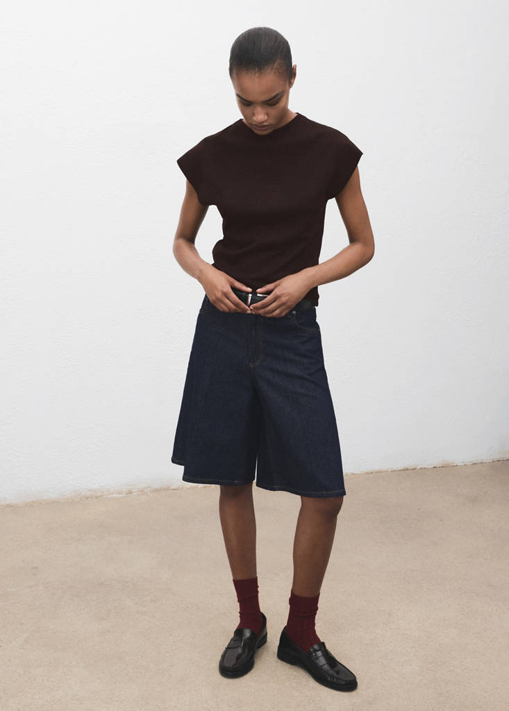 Short-sleeved fine-knit sweater — Chocolate