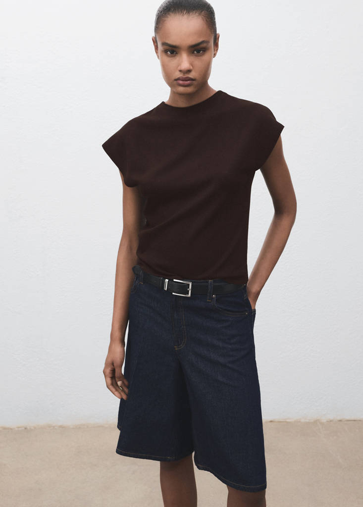 Short-sleeved fine-knit sweater — Chocolate