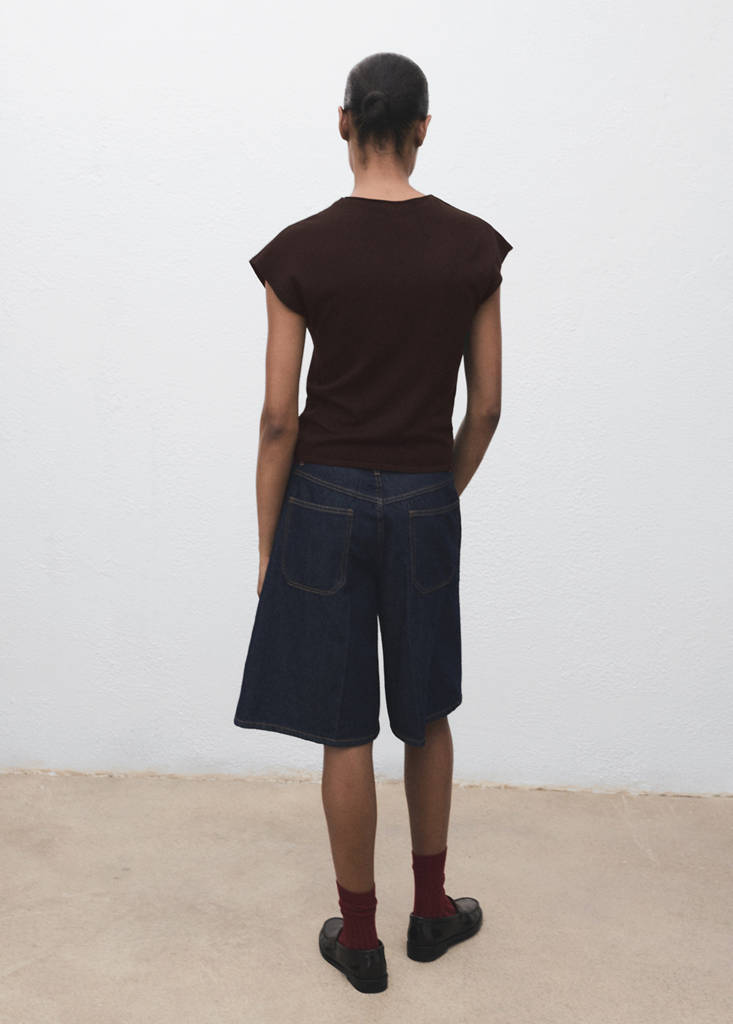 Short-sleeved fine-knit sweater — Chocolate
