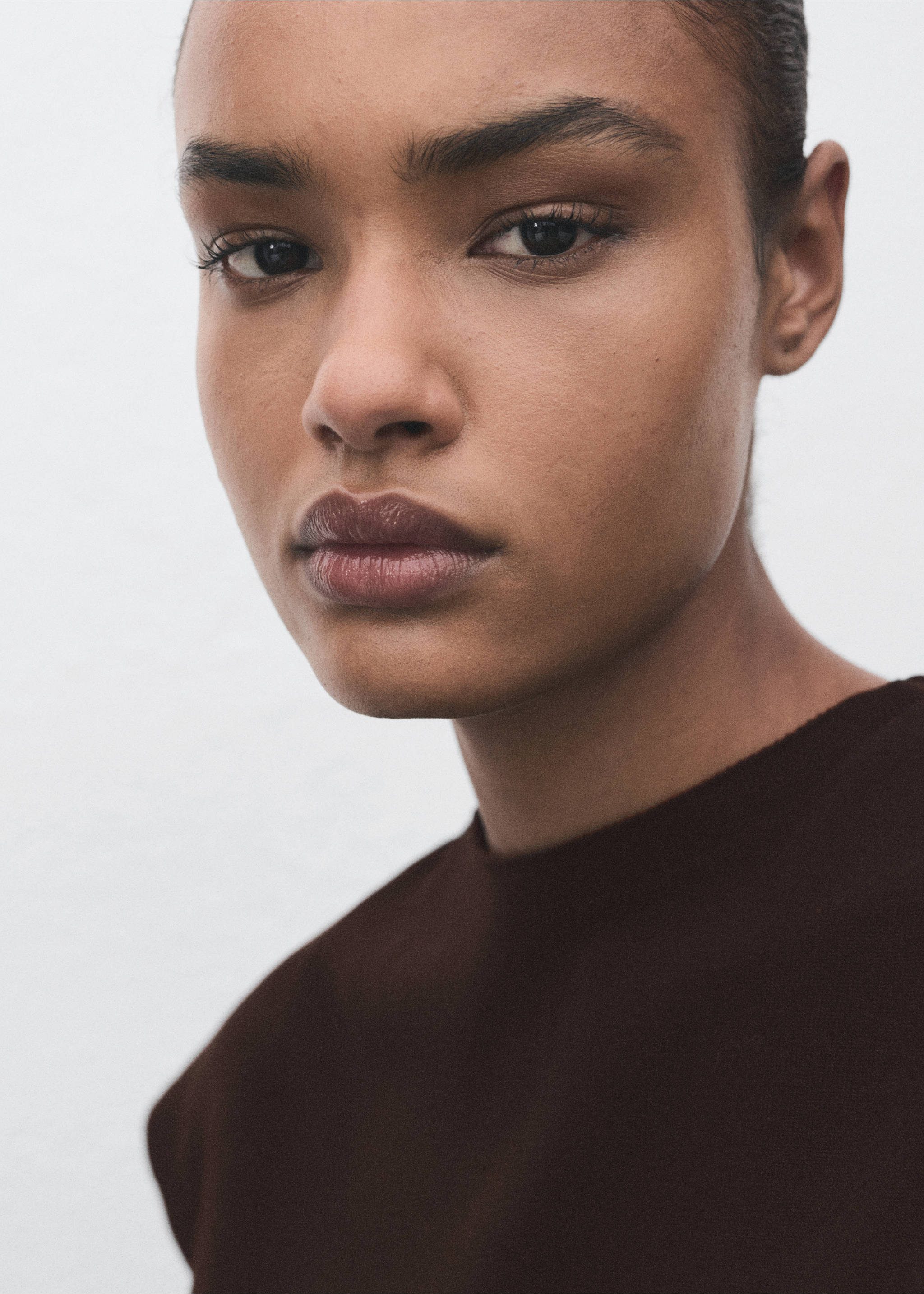 Short-sleeved fine-knit sweater - Details of the article 1, Chocolate. Ref: 87055763-00.