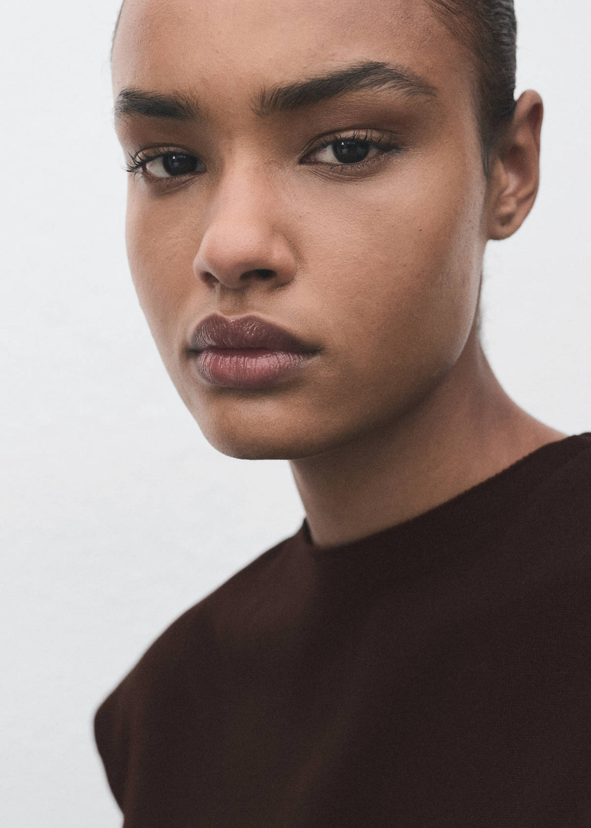Short-sleeved fine-knit sweater — Chocolate