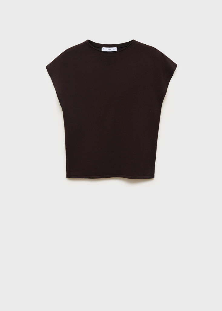 Short-sleeved fine-knit sweater — Chocolate