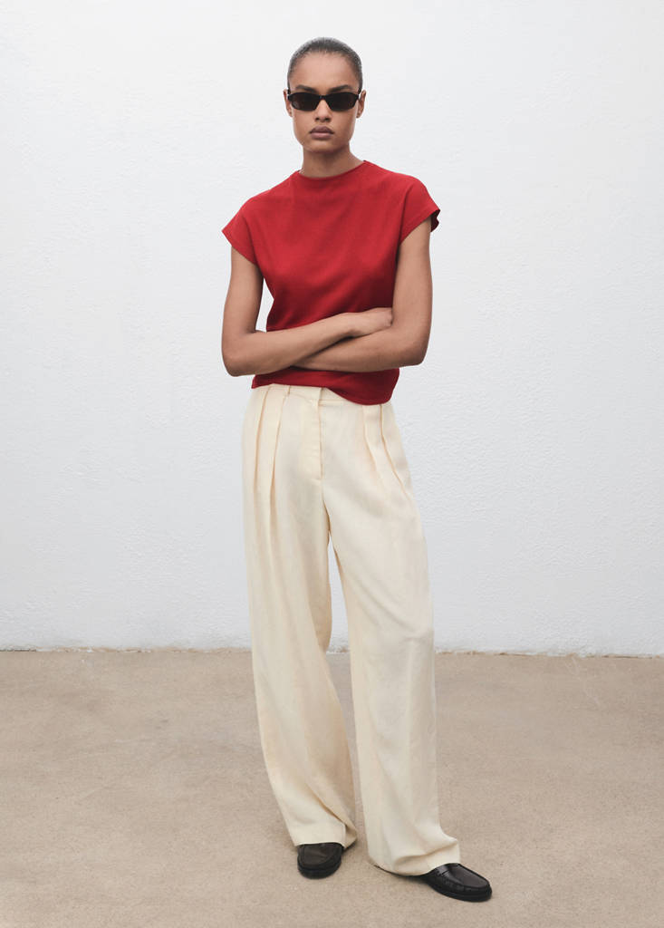 Short-sleeved fine-knit sweater — Red