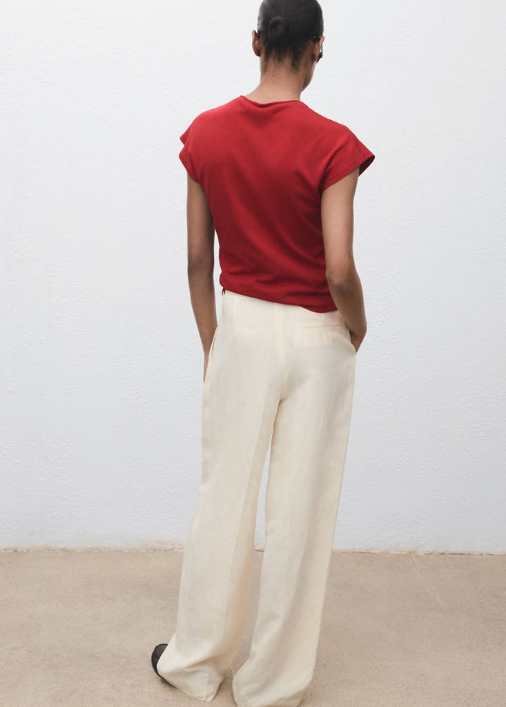 Short-sleeved fine-knit sweater — Red