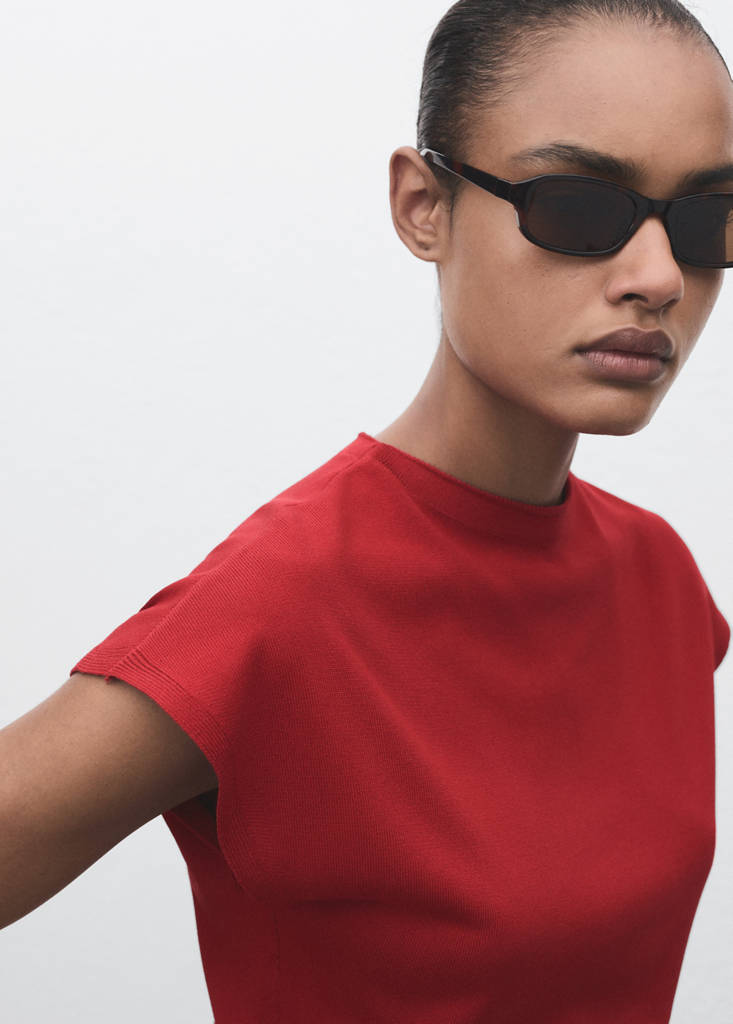 Short-sleeved fine-knit sweater — Red