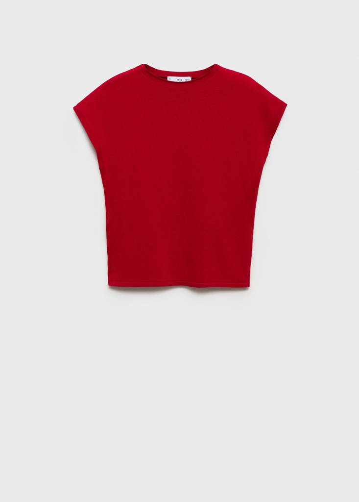Short-sleeved fine-knit sweater — Red