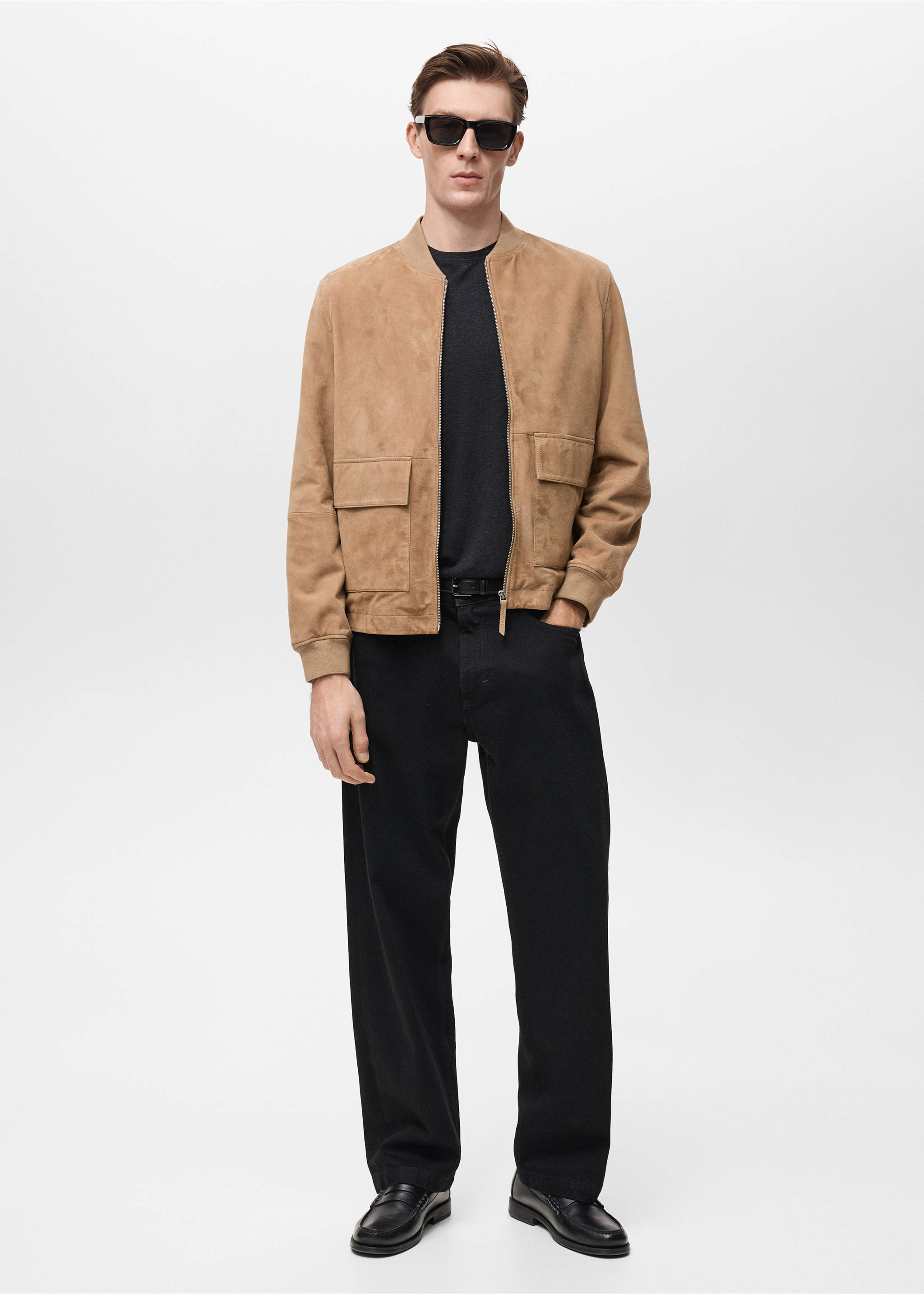 Suede leather bomber jacket - General plane, Beige. Ref: 87055917-00.