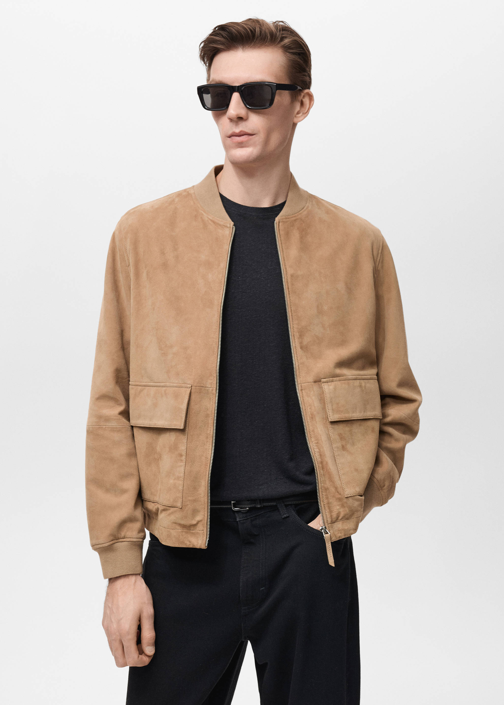 Suede leather bomber jacket - Medium plane