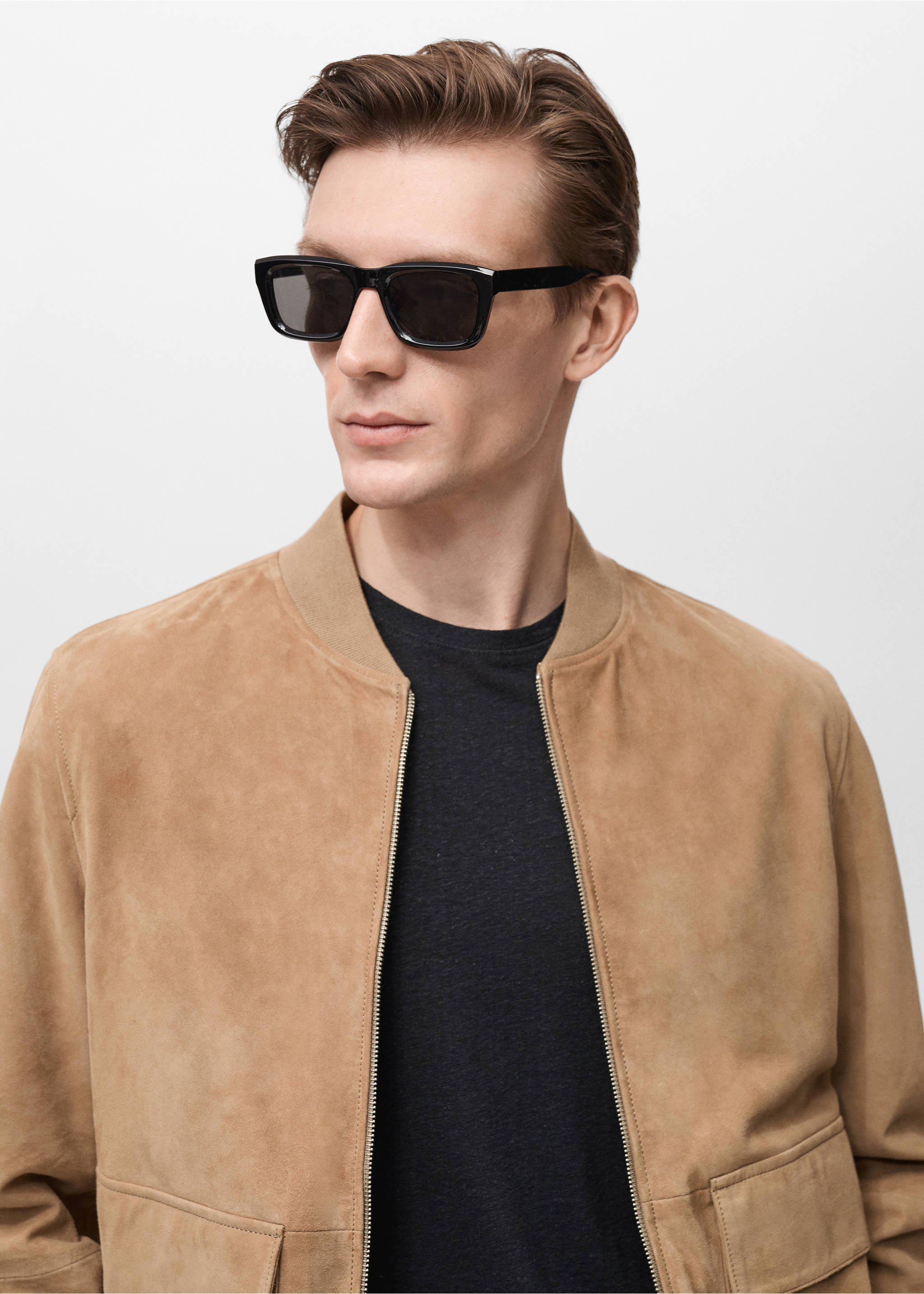 Suede leather bomber jacket - Details of the article 1, Beige. Ref: 87055917-00.