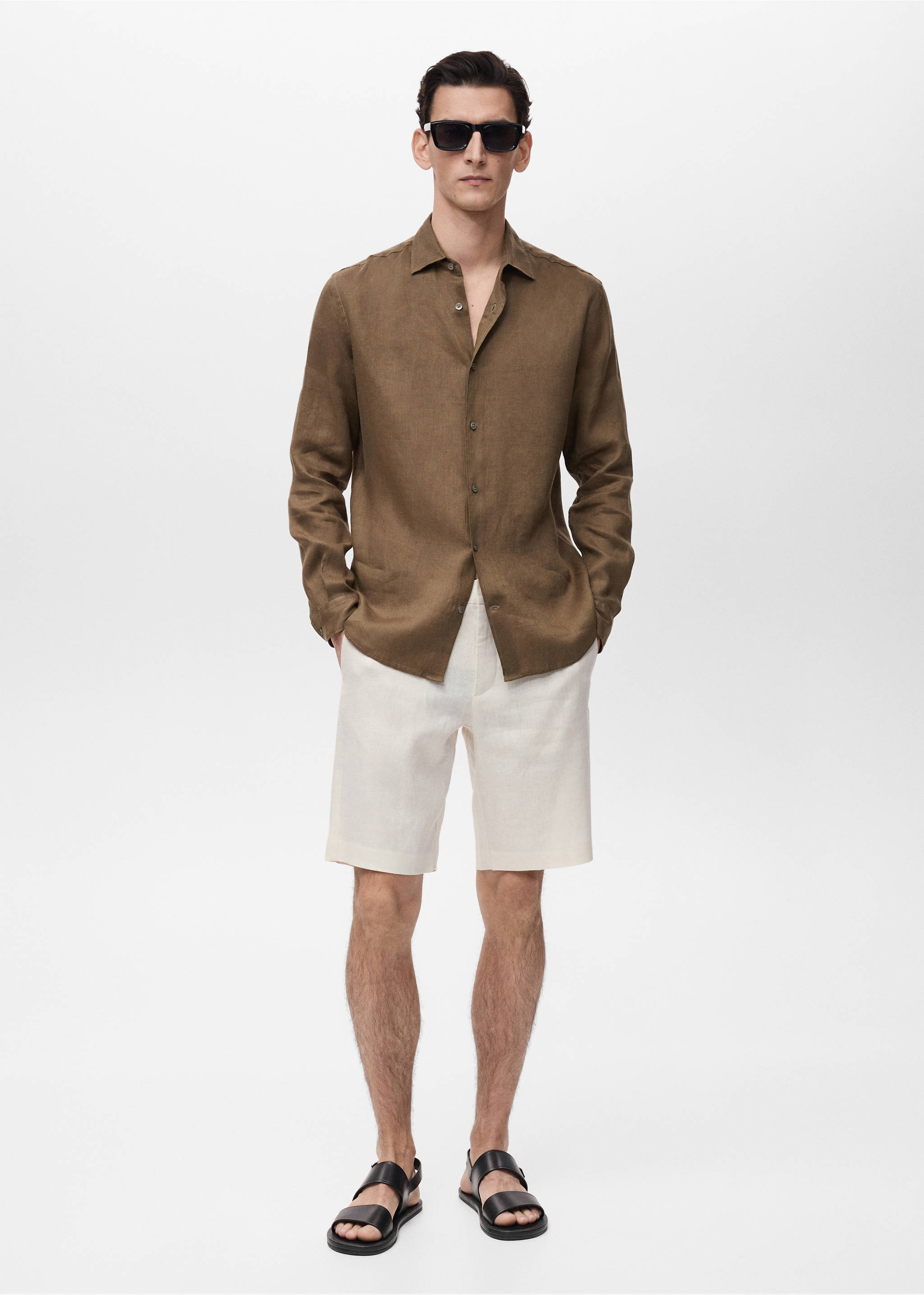 Slim-fit 100% linen bermuda shorts - General plane, Off White. Ref: 87055919-00.