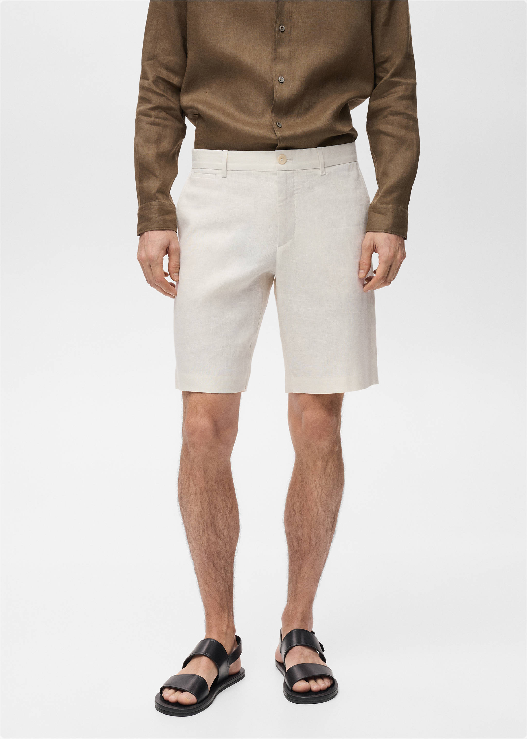 Slim-fit 100% linen bermuda shorts - Medium plane, Off White. Ref: 87055919-00.