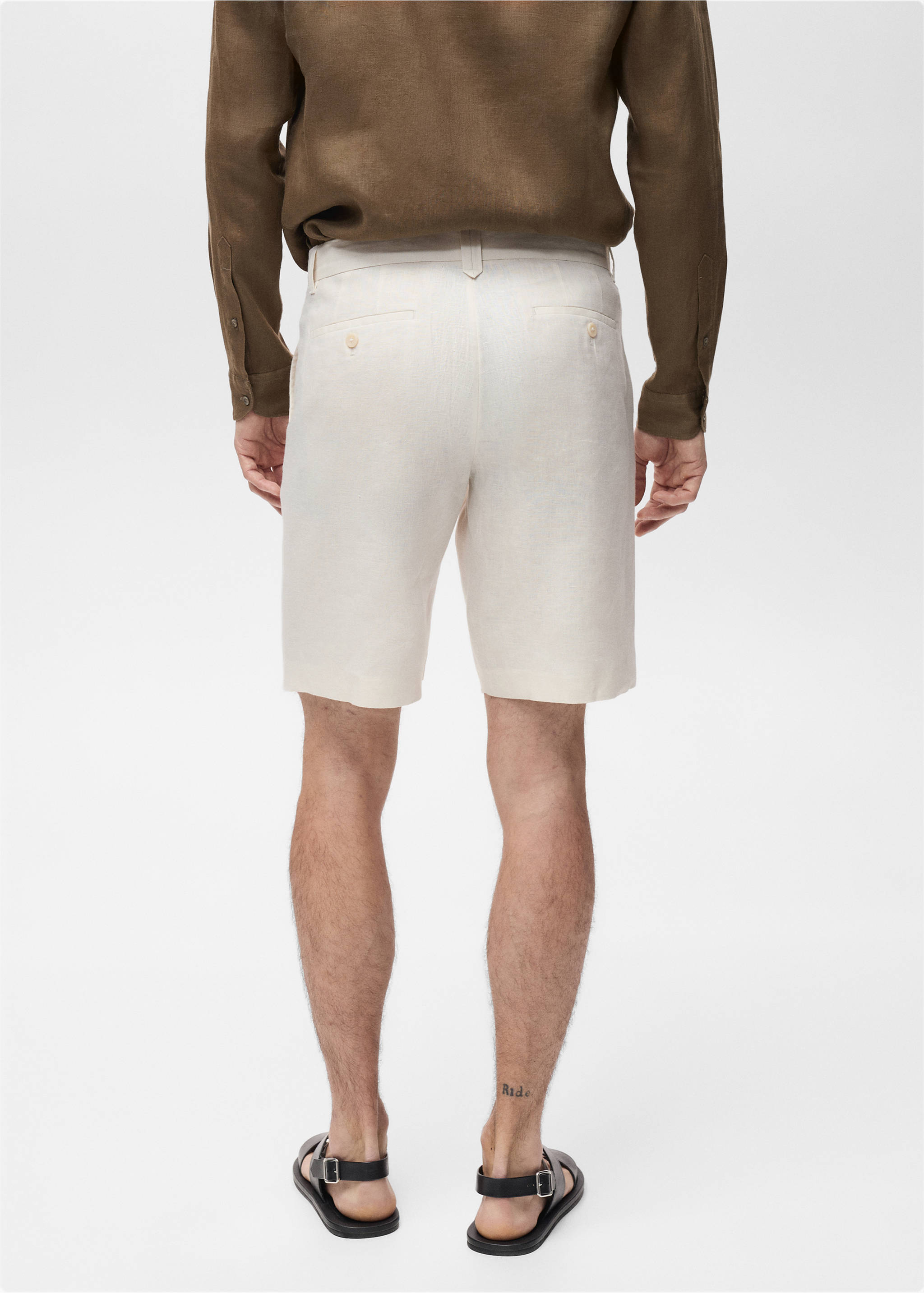Slim-fit 100% linen bermuda shorts - Reverse of the article, Off White. Ref: 87055919-00.